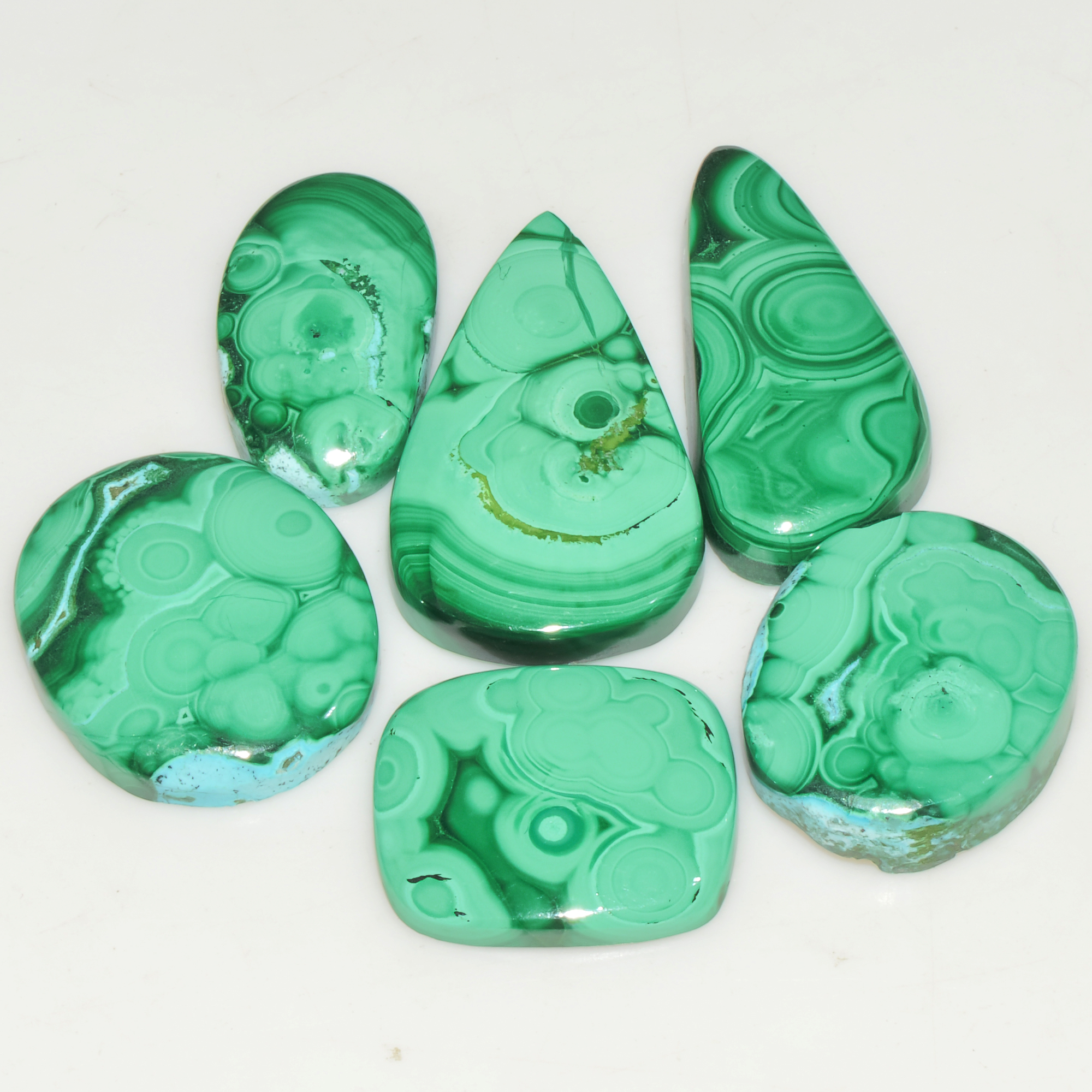 6Pcs 138Cts Natural Green Malachite Loose Cabochon Jewelry Making Gemstone Lot 30X18 22X12mm 18008