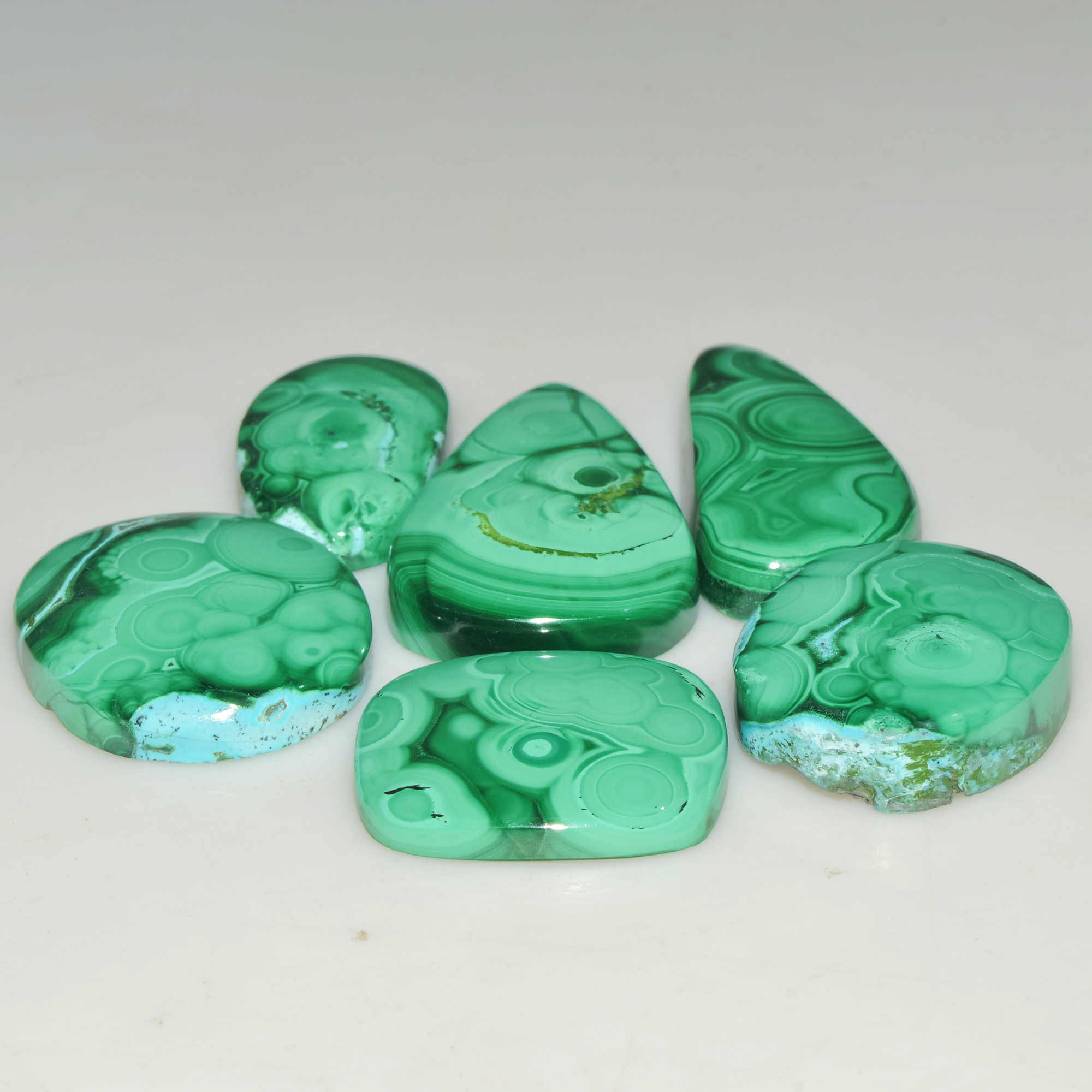 6Pcs 138Cts Natural Green Malachite Loose Cabochon Jewelry Making Gemstone Lot 30X18 22X12mm 18008