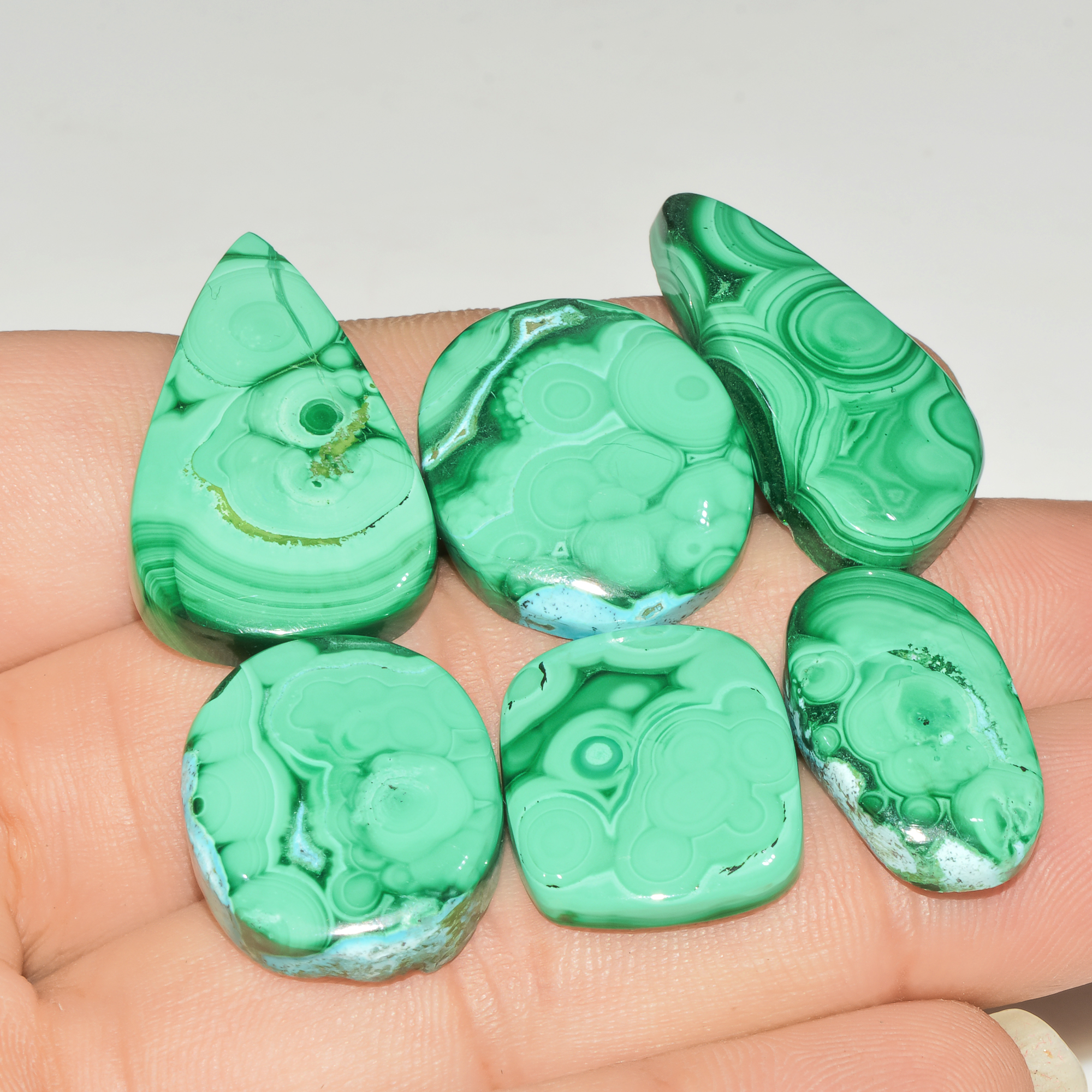 6Pcs 138Cts Natural Green Malachite Loose Cabochon Jewelry Making Gemstone Lot 30X18 22X12mm 18008