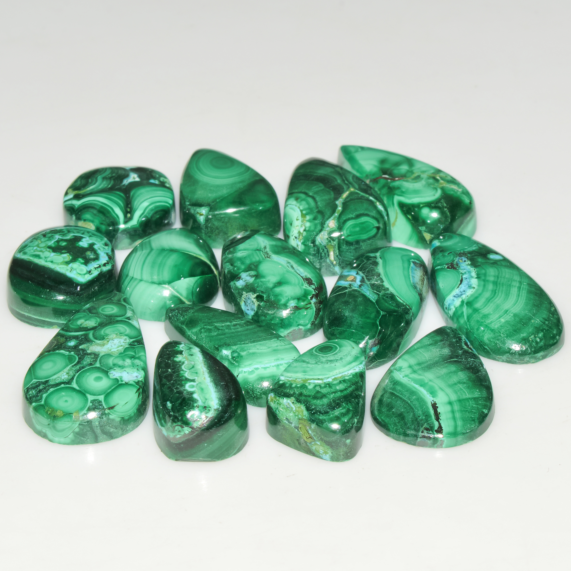 14Pcs 117Cts Natural Green Malachite Loose Cabochon Jewelry Making Gemstone Lot 20X11 14X8mm 18009