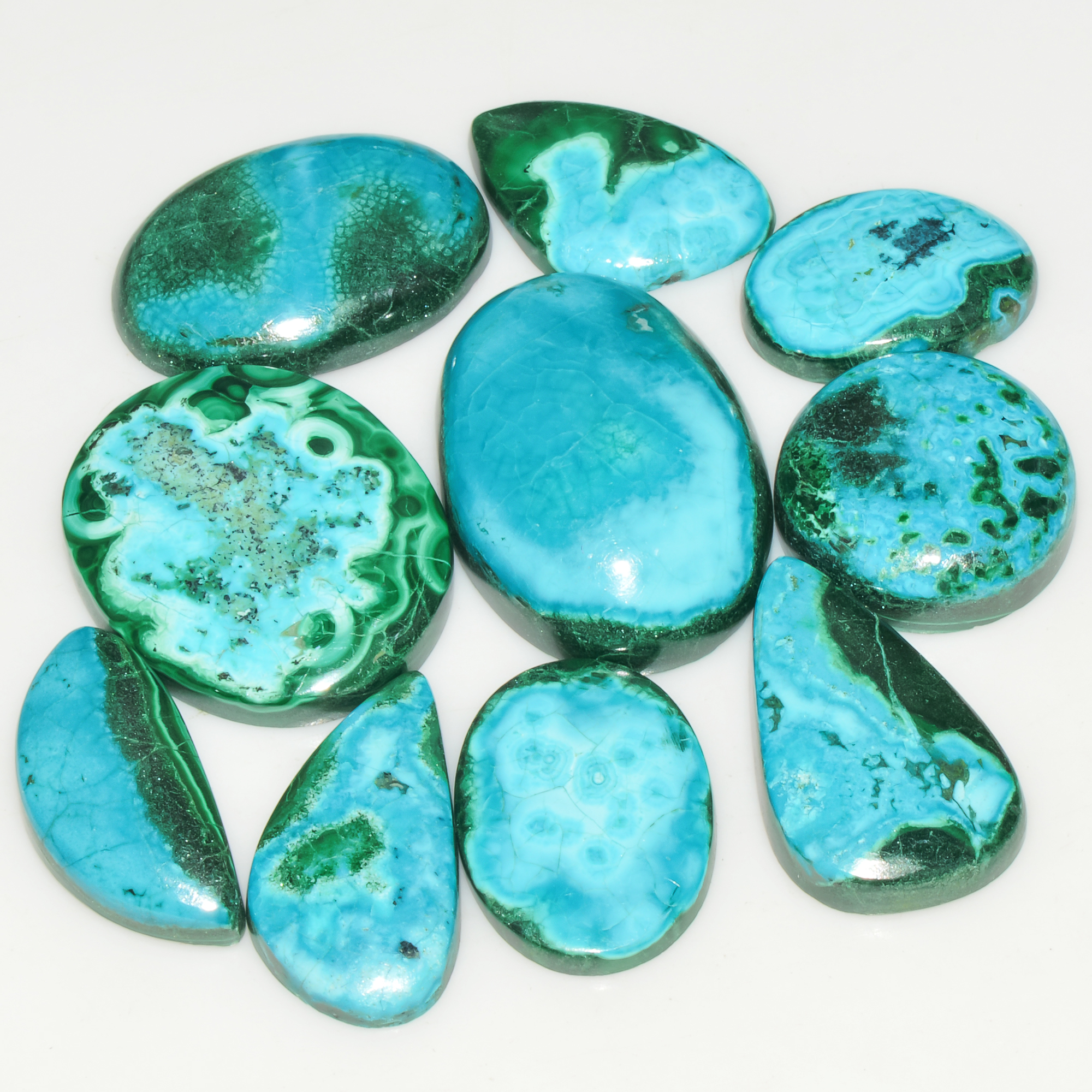 10Pcs 170Cts Natural Green Malachite Loose Cabochon Jewelry Making Gemstone Lot 26X18 16X12mm 18010