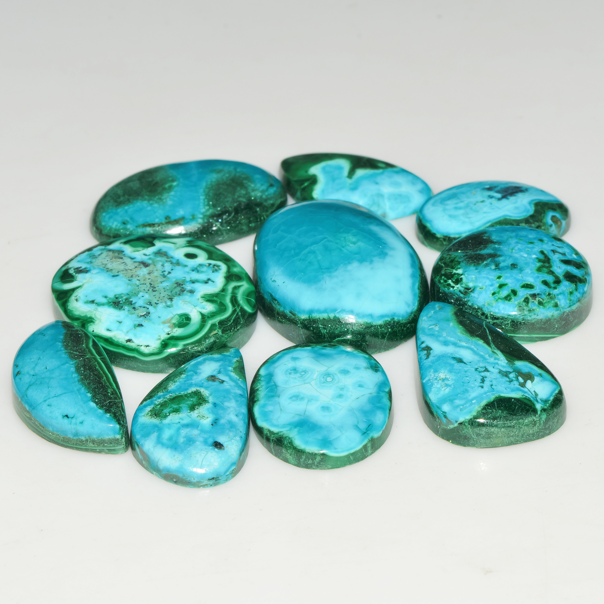 10Pcs 170Cts Natural Green Malachite Loose Cabochon Jewelry Making Gemstone Lot 26X18 16X12mm 18010
