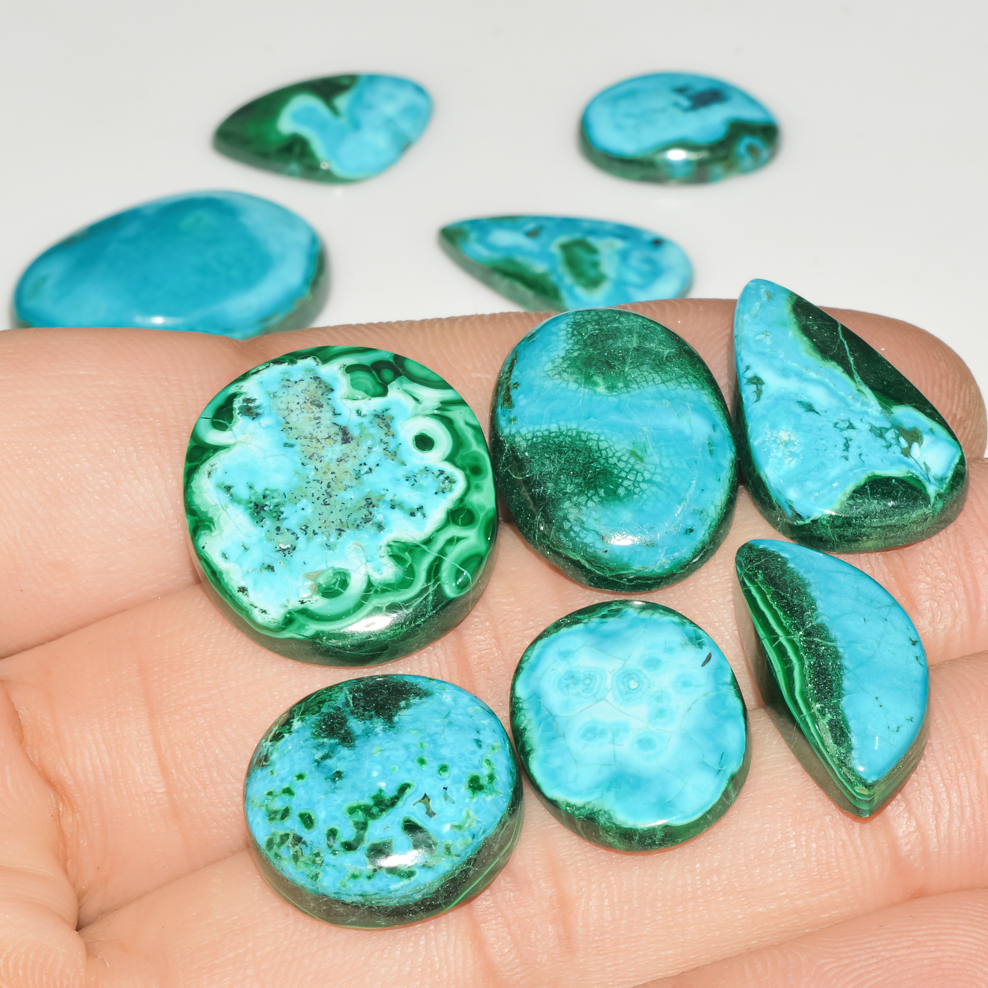 10Pcs 170Cts Natural Green Malachite Loose Cabochon Jewelry Making Gemstone Lot 26X18 16X12mm 18010