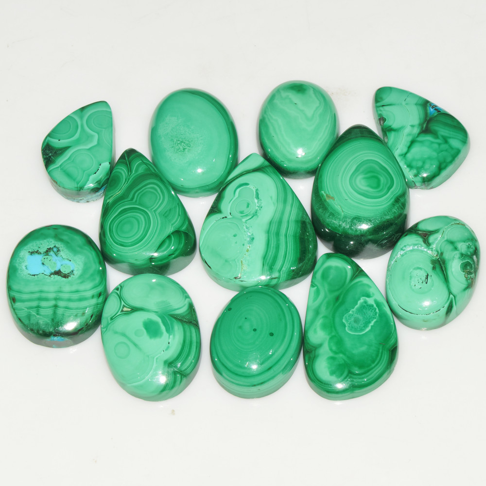 Image of 12Pcs 158Cts Natural Green Malachite Loose Cabochon Jewelry Making Gemstone Lot 22X11 15X10mm #18011