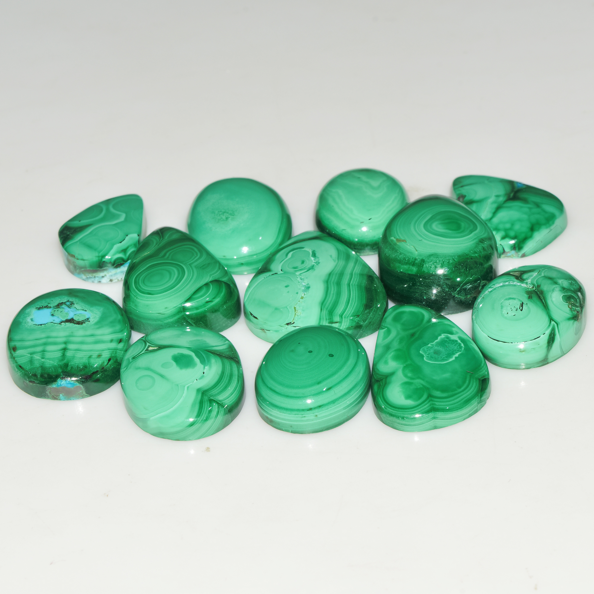 12Pcs 158Cts Natural Green Malachite Loose Cabochon Jewelry Making Gemstone Lot 22X11 15X10mm 18011