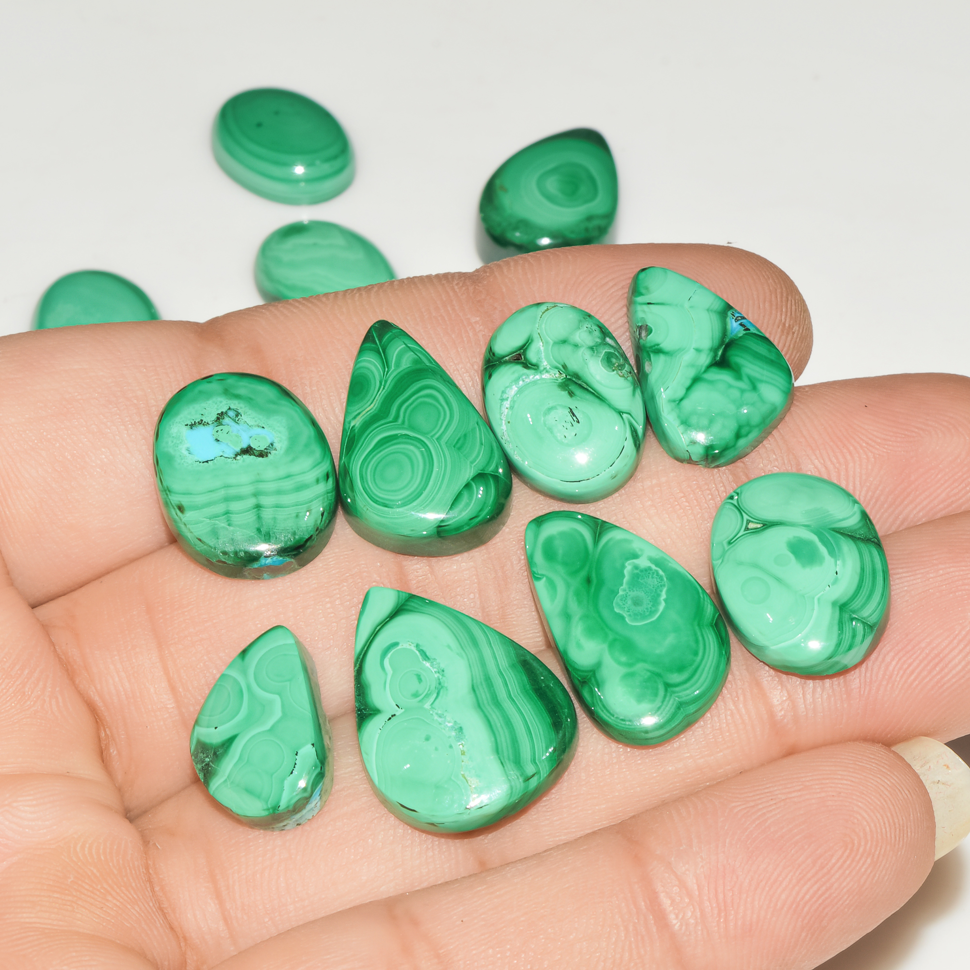 12Pcs 158Cts Natural Green Malachite Loose Cabochon Jewelry Making Gemstone Lot 22X11 15X10mm 18011