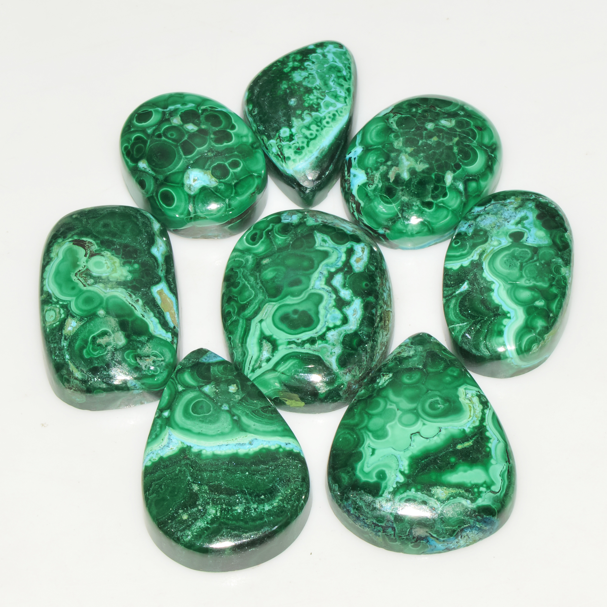 8Pcs 185Cts Natural Green Malachite Loose Cabochon Jewelry Making Gemstone Lot 24X19 19X16mm 18012