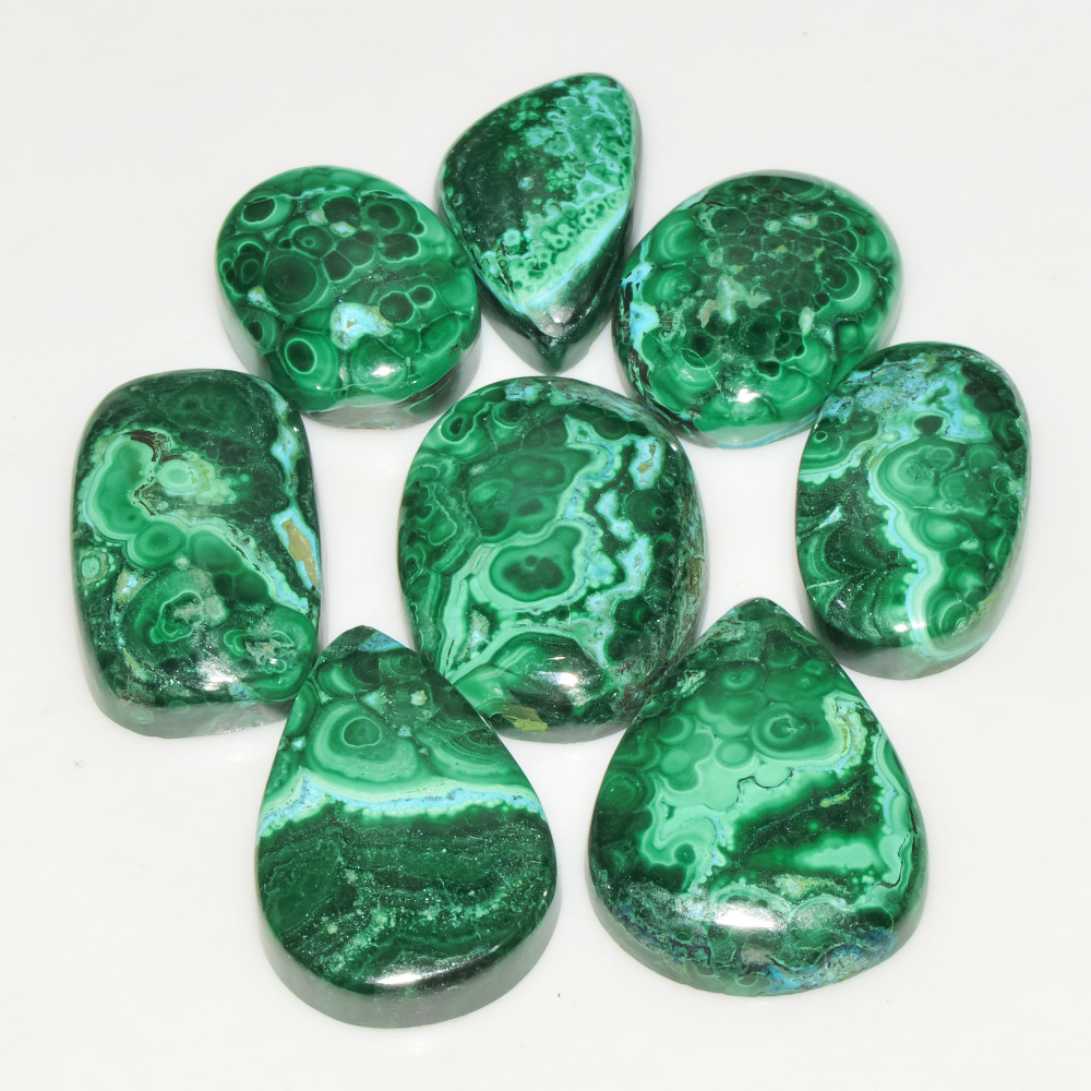 Image of 8Pcs 185Cts Natural Green Malachite Loose Cabochon Jewelry Making Gemstone Lot 24X19 19X16mm #18012
