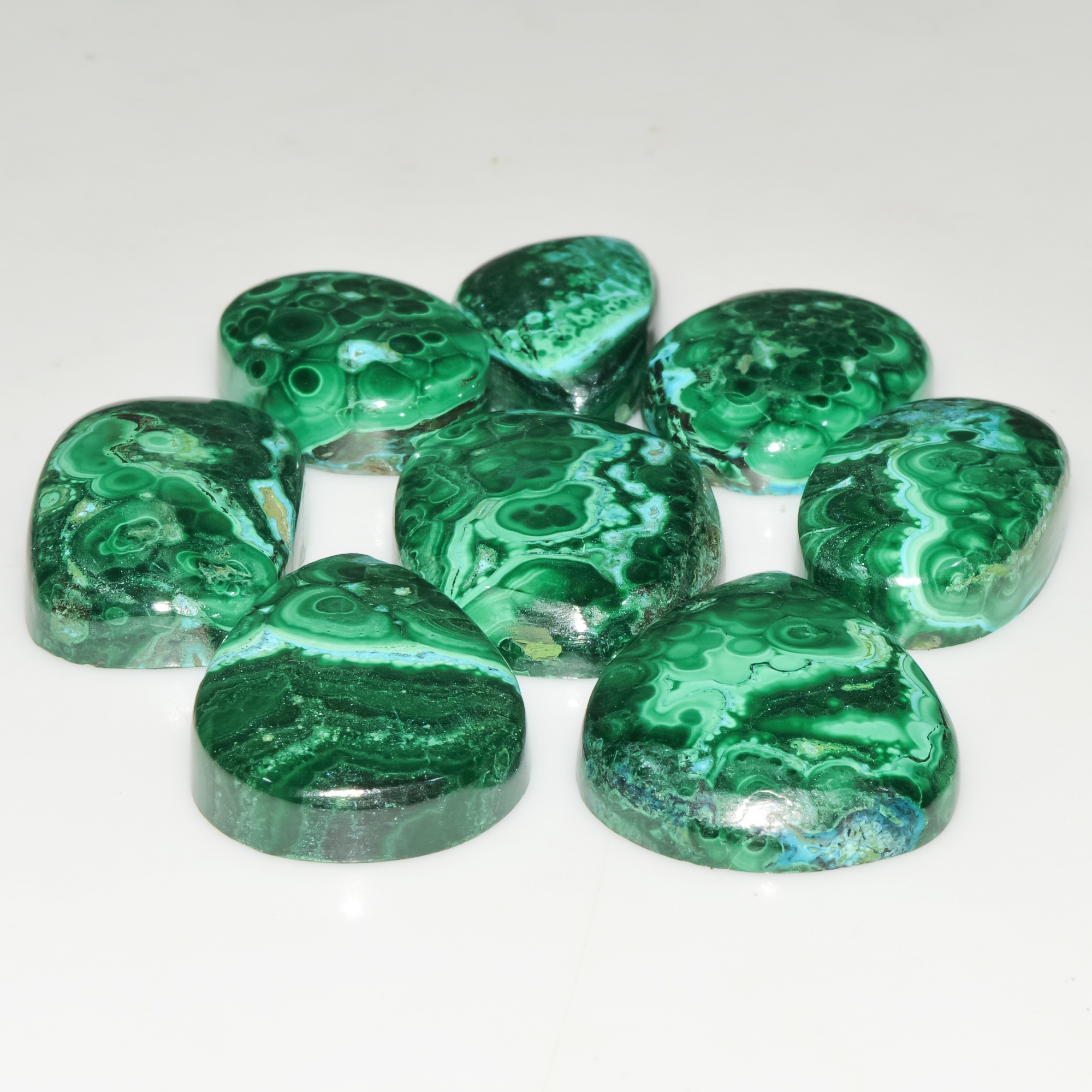 8Pcs 185Cts Natural Green Malachite Loose Cabochon Jewelry Making Gemstone Lot 24X19 19X16mm 18012