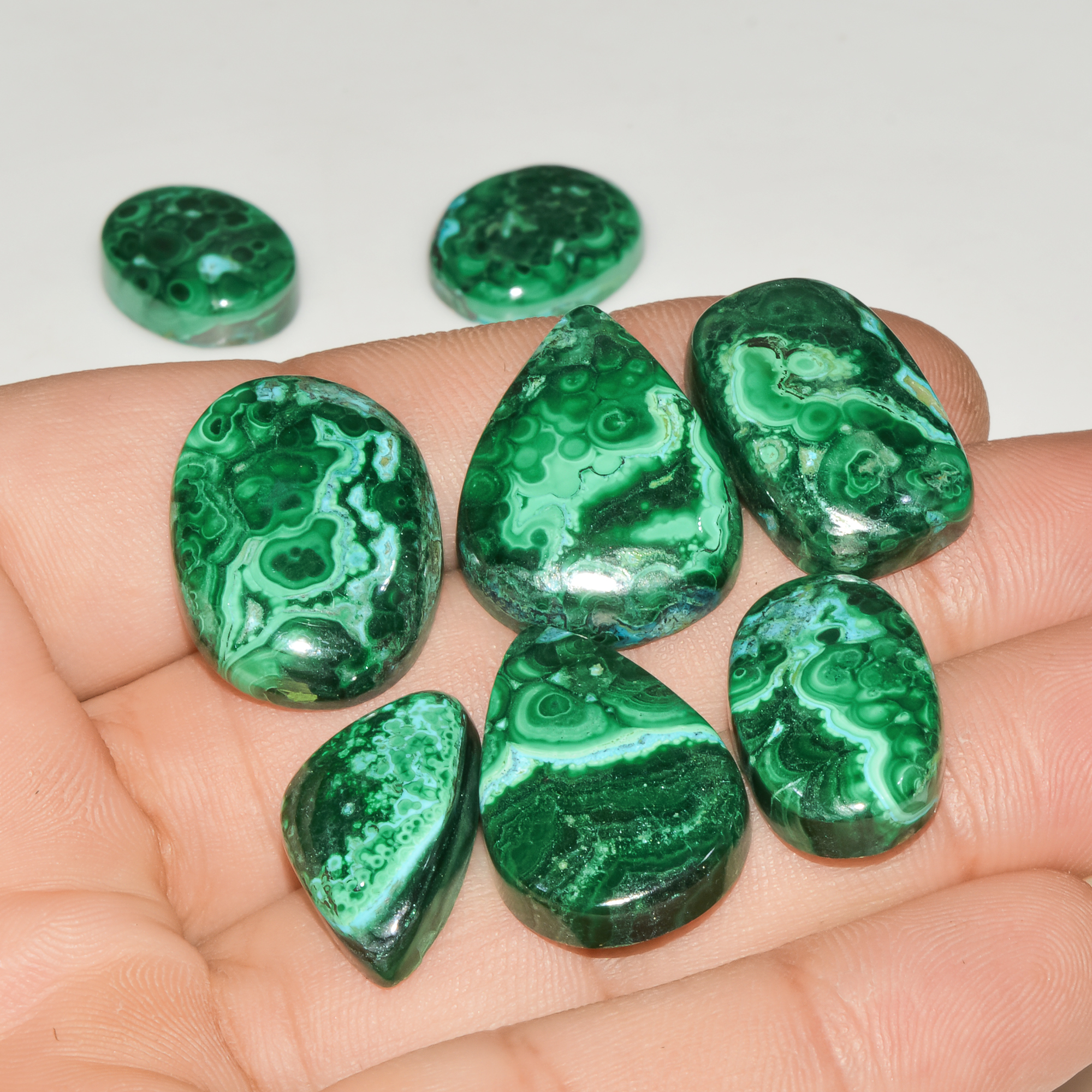 8Pcs 185Cts Natural Green Malachite Loose Cabochon Jewelry Making Gemstone Lot 24X19 19X16mm 18012