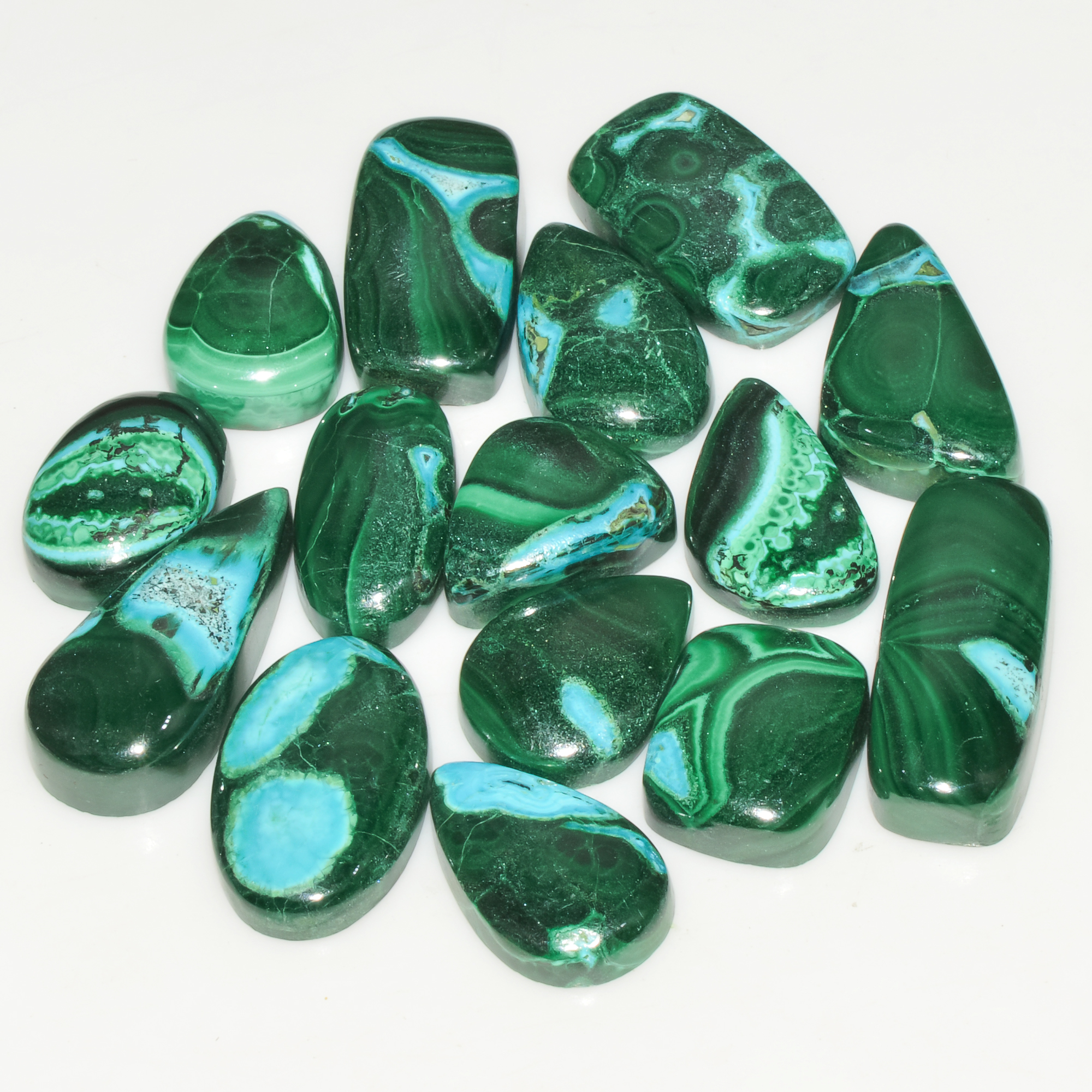 15Pcs 176Cts Natural Green Malachite Loose Cabochon Jewelry Making Gemstone Lot 22X11 15X11mm 18013