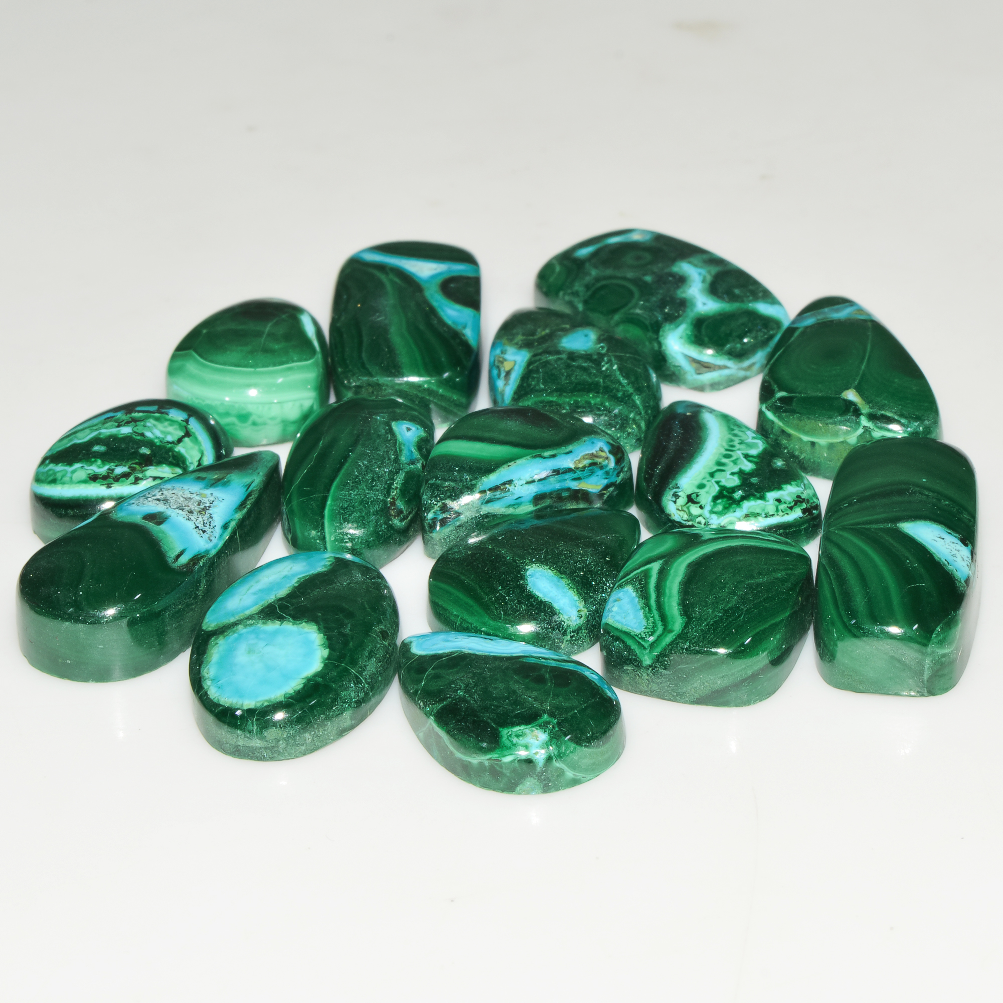 15Pcs 176Cts Natural Green Malachite Loose Cabochon Jewelry Making Gemstone Lot 22X11 15X11mm 18013