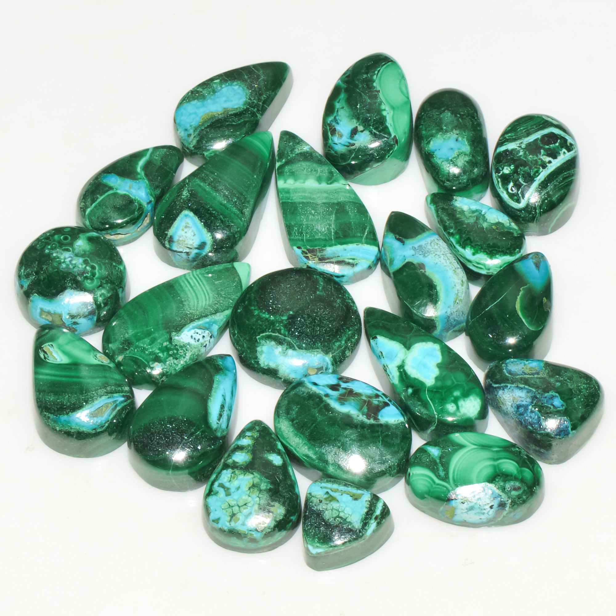 21Pcs 110Cts Natural Green Malachite Loose Cabochon Jewelry Making Gemstone Lot 15X8 8X8mm 18014