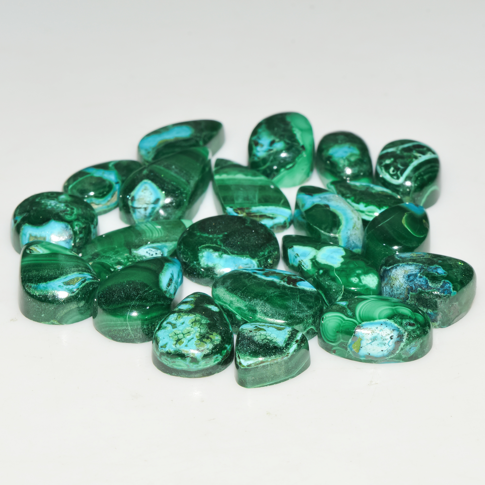 21Pcs 110Cts Natural Green Malachite Loose Cabochon Jewelry Making Gemstone Lot 15X8 8X8mm 18014