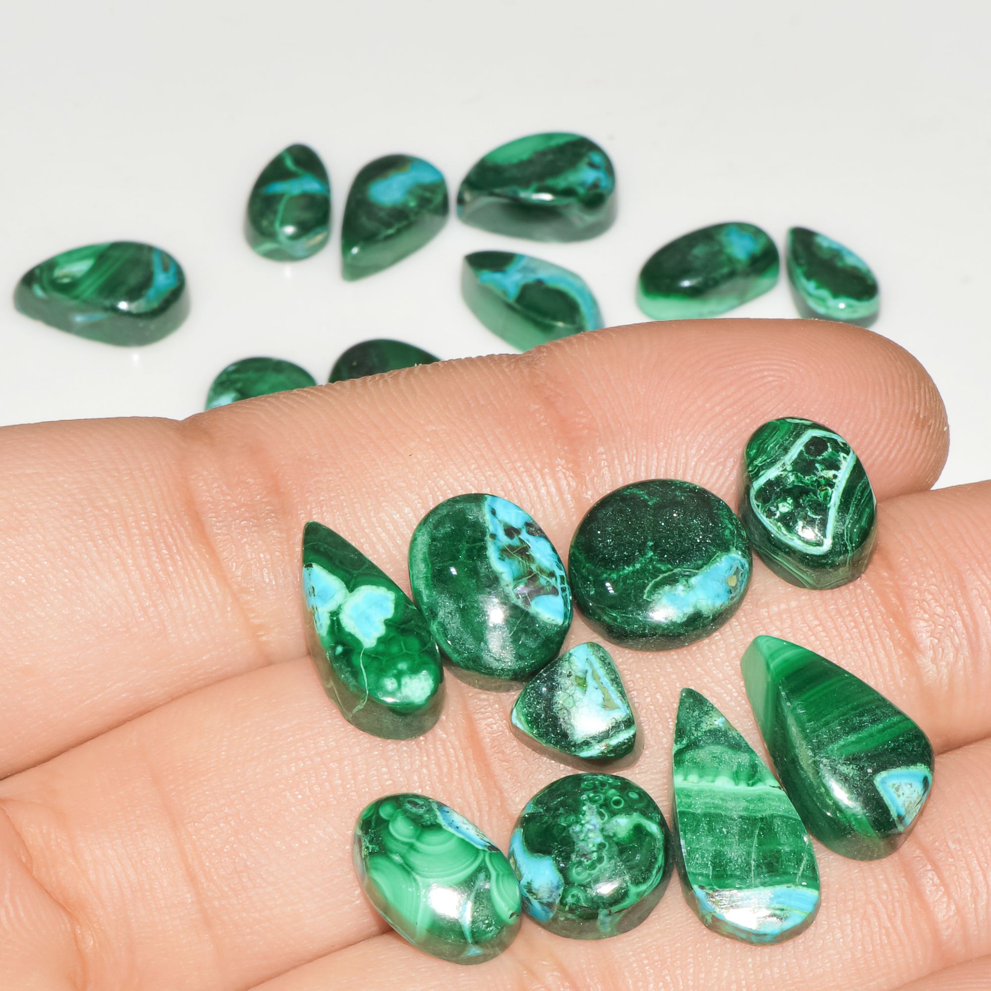 21Pcs 110Cts Natural Green Malachite Loose Cabochon Jewelry Making Gemstone Lot 15X8 8X8mm 18014