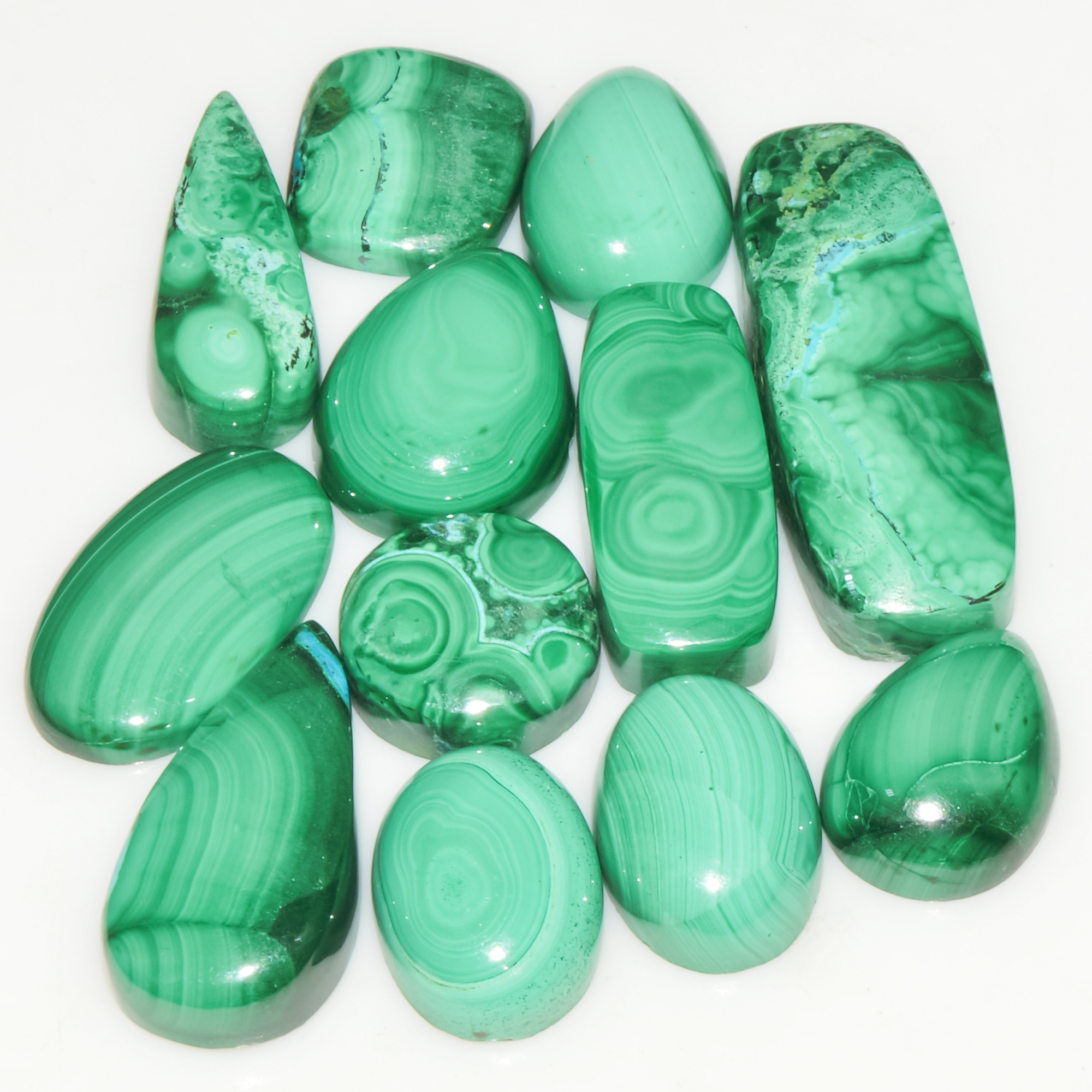 12Pcs 118Cts Natural Green Malachite Loose Cabochon Jewelry Making Gemstone Lot 27X10 18X10mm 18015