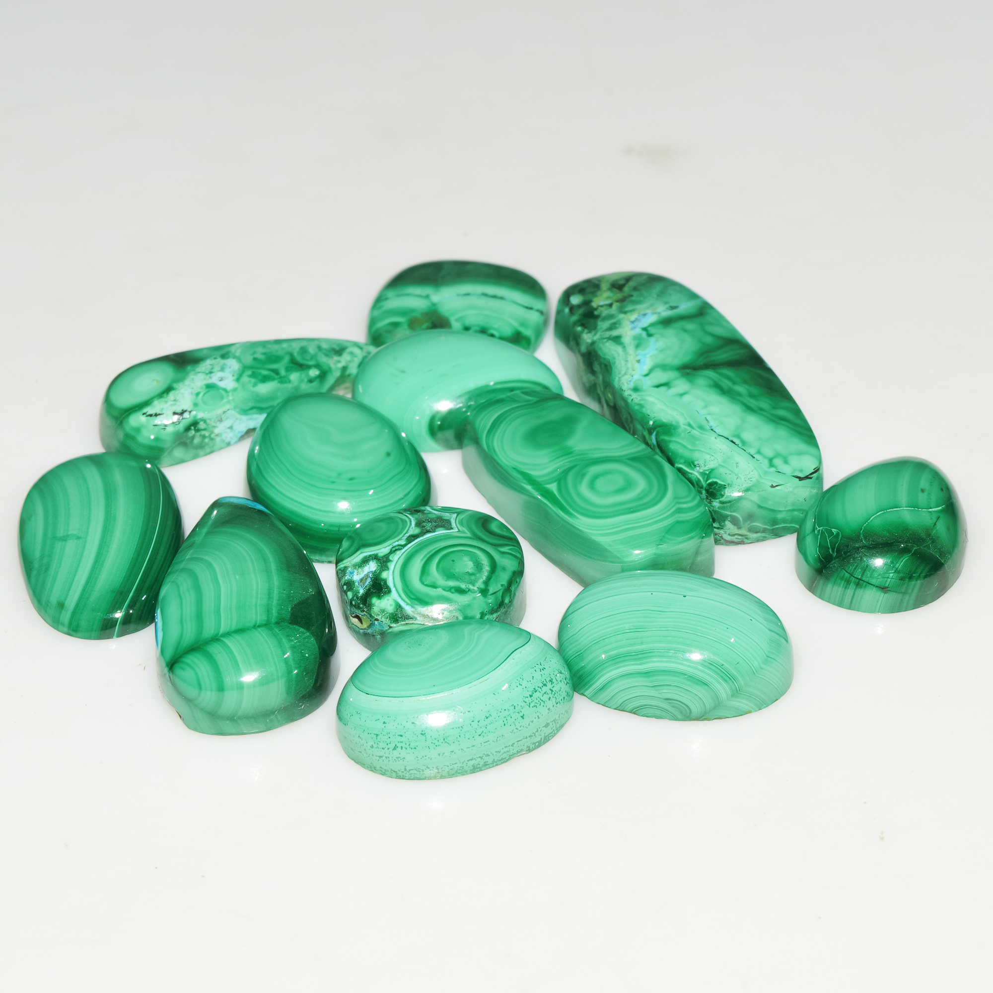 12Pcs 118Cts Natural Green Malachite Loose Cabochon Jewelry Making Gemstone Lot 27X10 18X10mm 18015