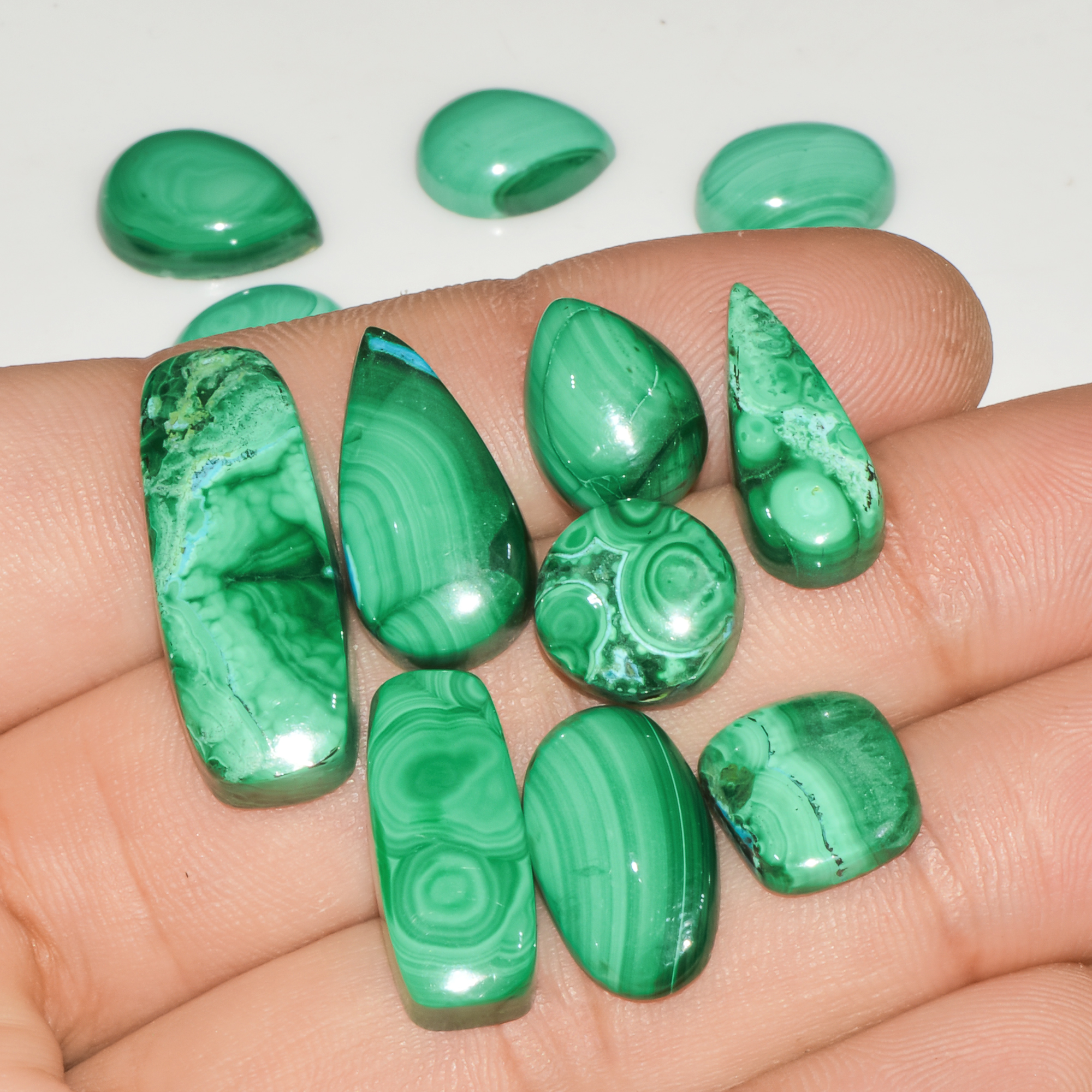 12Pcs 118Cts Natural Green Malachite Loose Cabochon Jewelry Making Gemstone Lot 27X10 18X10mm 18015