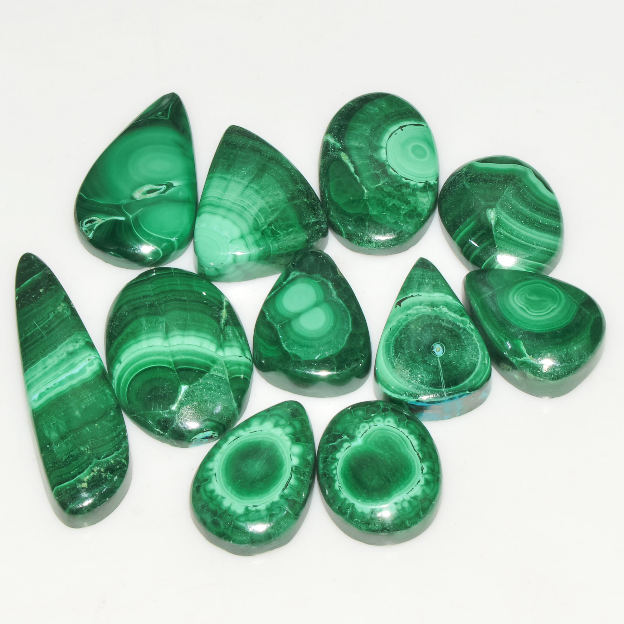 11Pcs 136Cts Natural Green Malachite Loose Cabochon Jewelry Making Gemstone Lot 31X9 15X12mm 18016