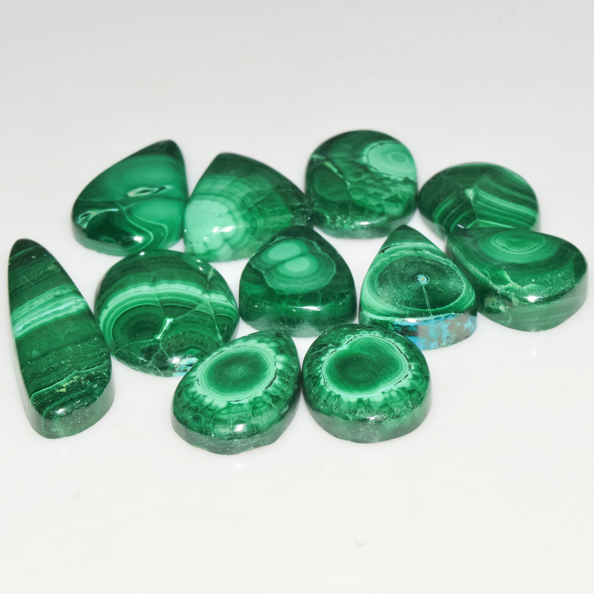 11Pcs 136Cts Natural Green Malachite Loose Cabochon Jewelry Making Gemstone Lot 31X9 15X12mm 18016