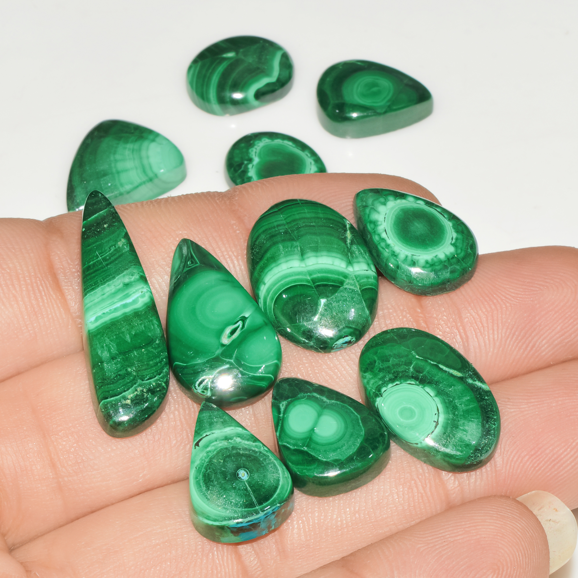 11Pcs 136Cts Natural Green Malachite Loose Cabochon Jewelry Making Gemstone Lot 31X9 15X12mm 18016