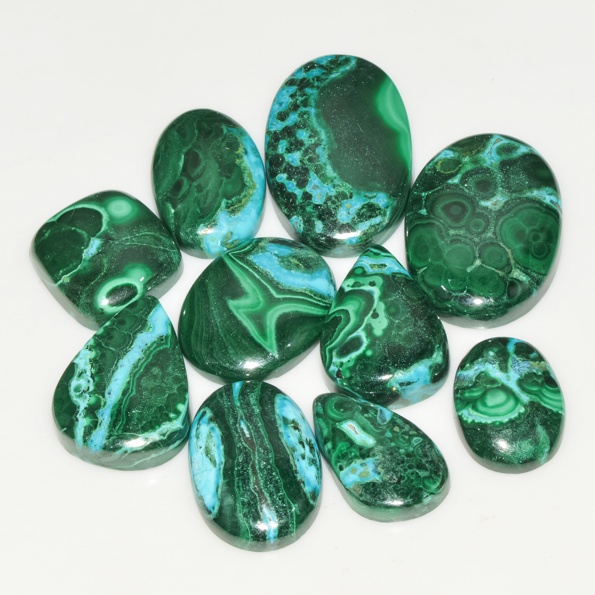 10Pcs 226Cts Natural Green Malachite Loose Cabochon Jewelry Making Gemstone Lot 27X19 17X13mm 18017