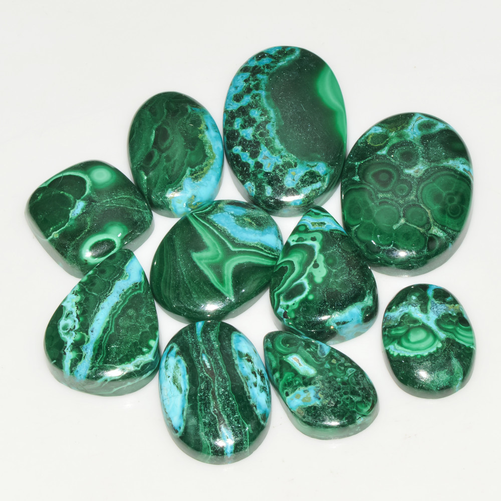 Image of 10Pcs 226Cts Natural Green Malachite Loose Cabochon Jewelry Making Gemstone Lot 27X19 17X13mm #18017