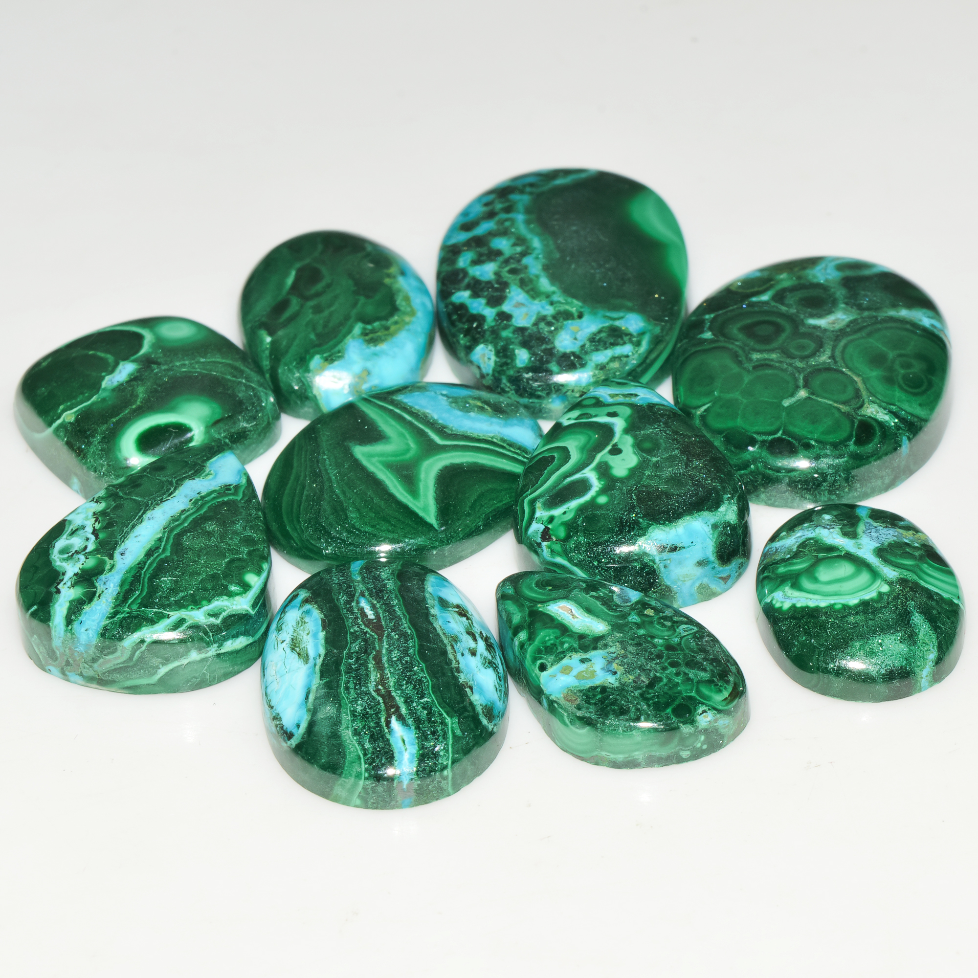 10Pcs 226Cts Natural Green Malachite Loose Cabochon Jewelry Making Gemstone Lot 27X19 17X13mm 18017