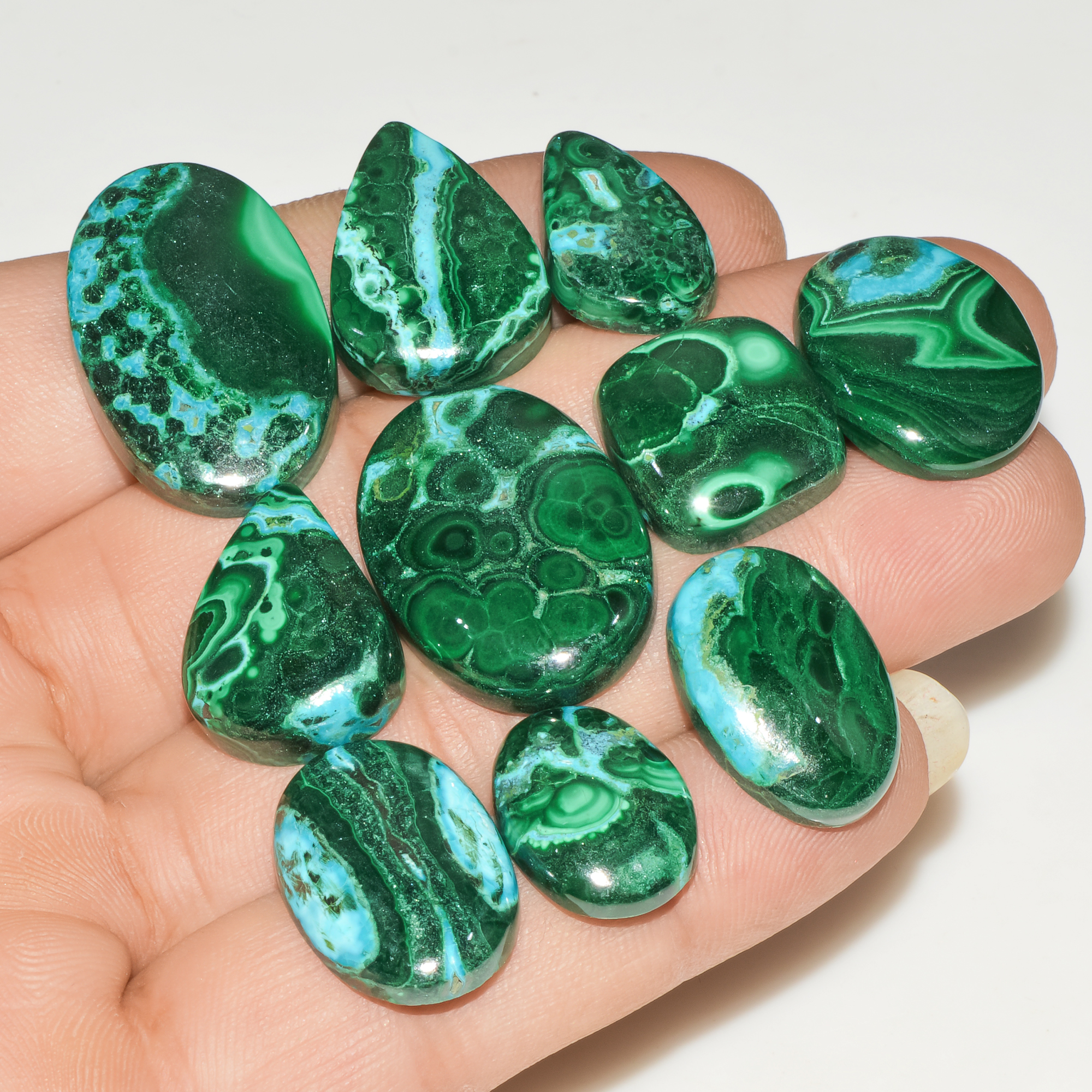 10Pcs 226Cts Natural Green Malachite Loose Cabochon Jewelry Making Gemstone Lot 27X19 17X13mm 18017