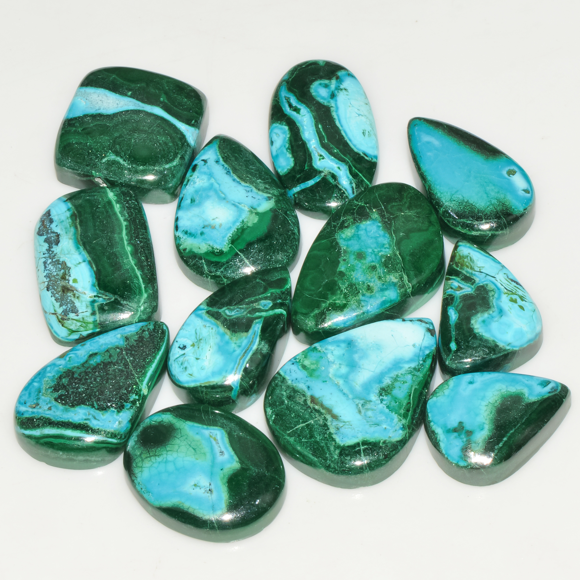 12Pcs 218Cts Natural Green Malachite Loose Cabochon Jewelry Making Gemstone Lot 24X18 17X12mm 18018