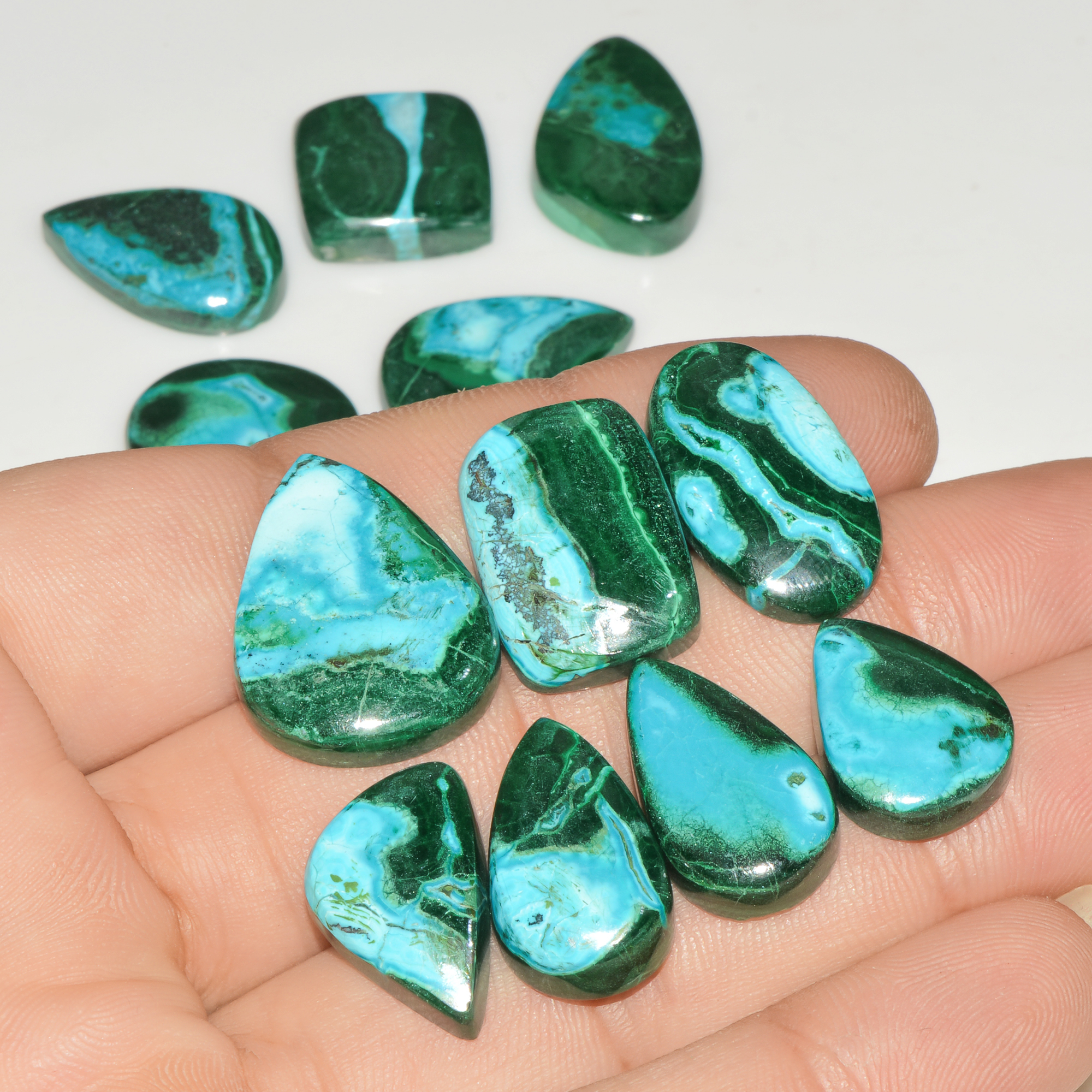 12Pcs 218Cts Natural Green Malachite Loose Cabochon Jewelry Making Gemstone Lot 24X18 17X12mm 18018