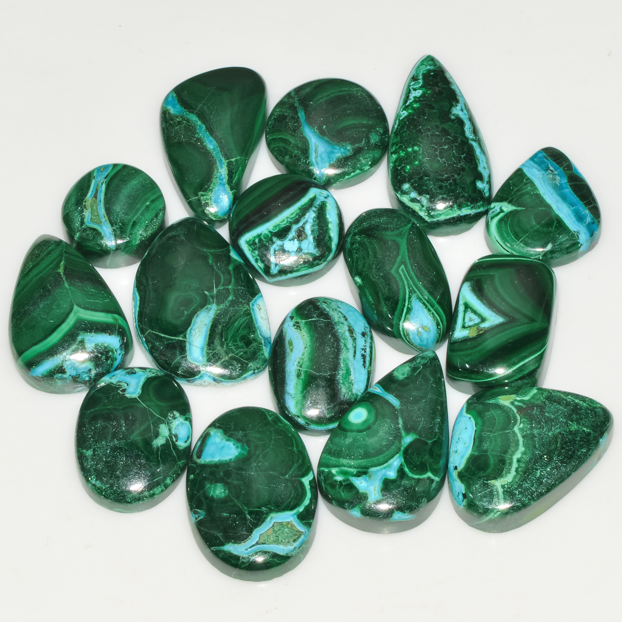 15Pcs 214Cts Natural Green Malachite Loose Cabochon Jewelry Making Gemstone Lot 22X15 11X11mm 18019