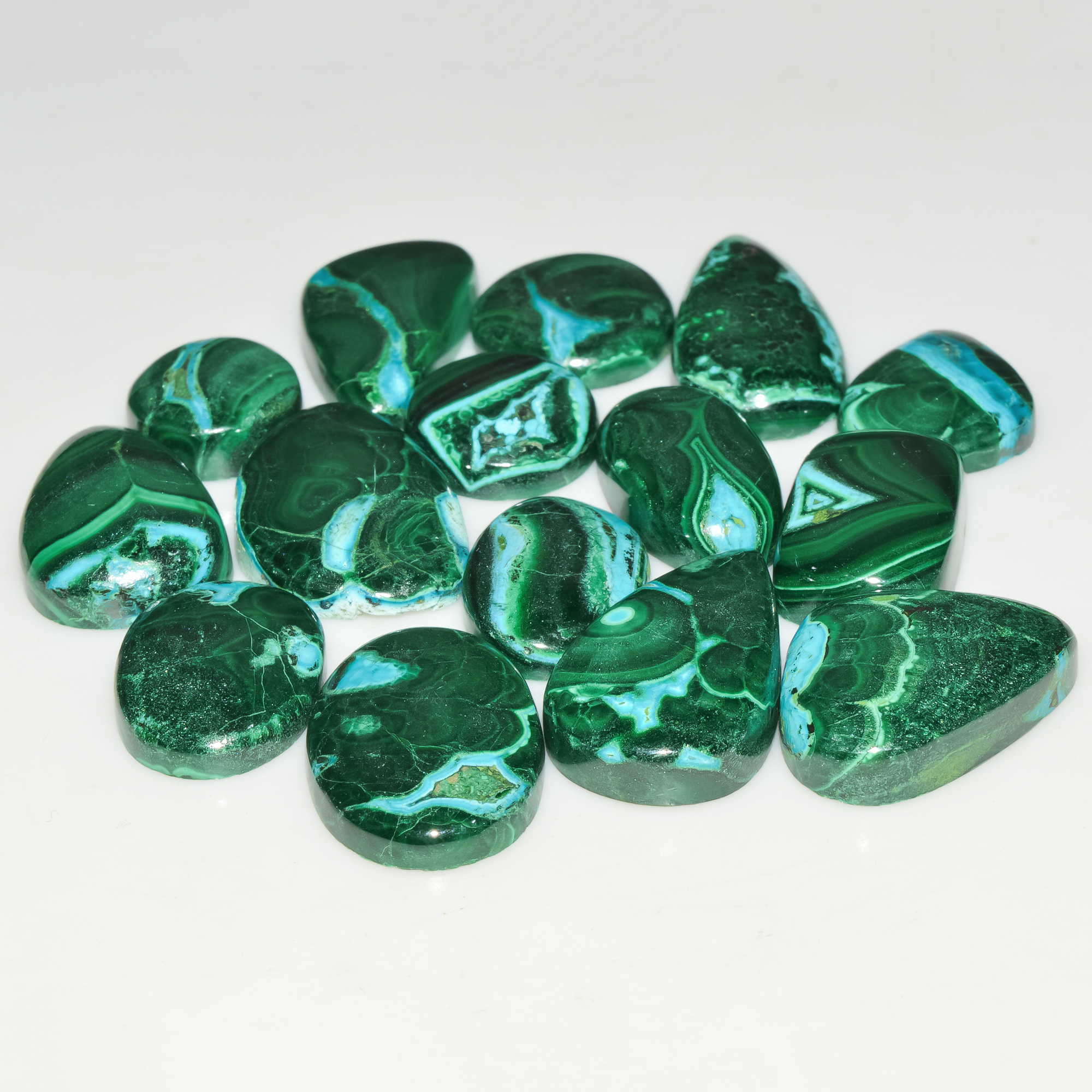 15Pcs 214Cts Natural Green Malachite Loose Cabochon Jewelry Making Gemstone Lot 22X15 11X11mm 18019