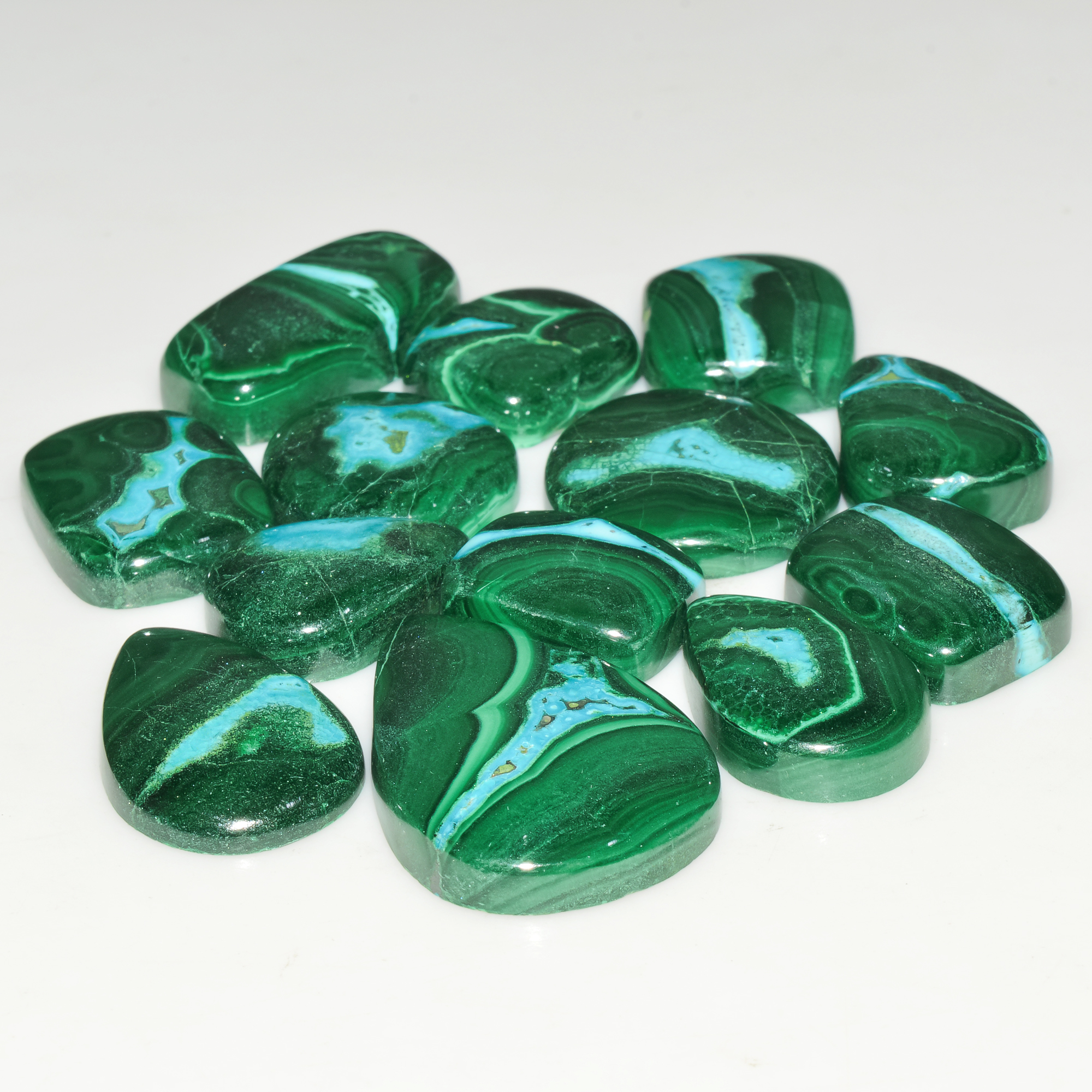 13Pcs 257Cts Natural Green Malachite Loose Cabochon Jewelry Making Gemstone Lot 29X20 15X13mm 18020