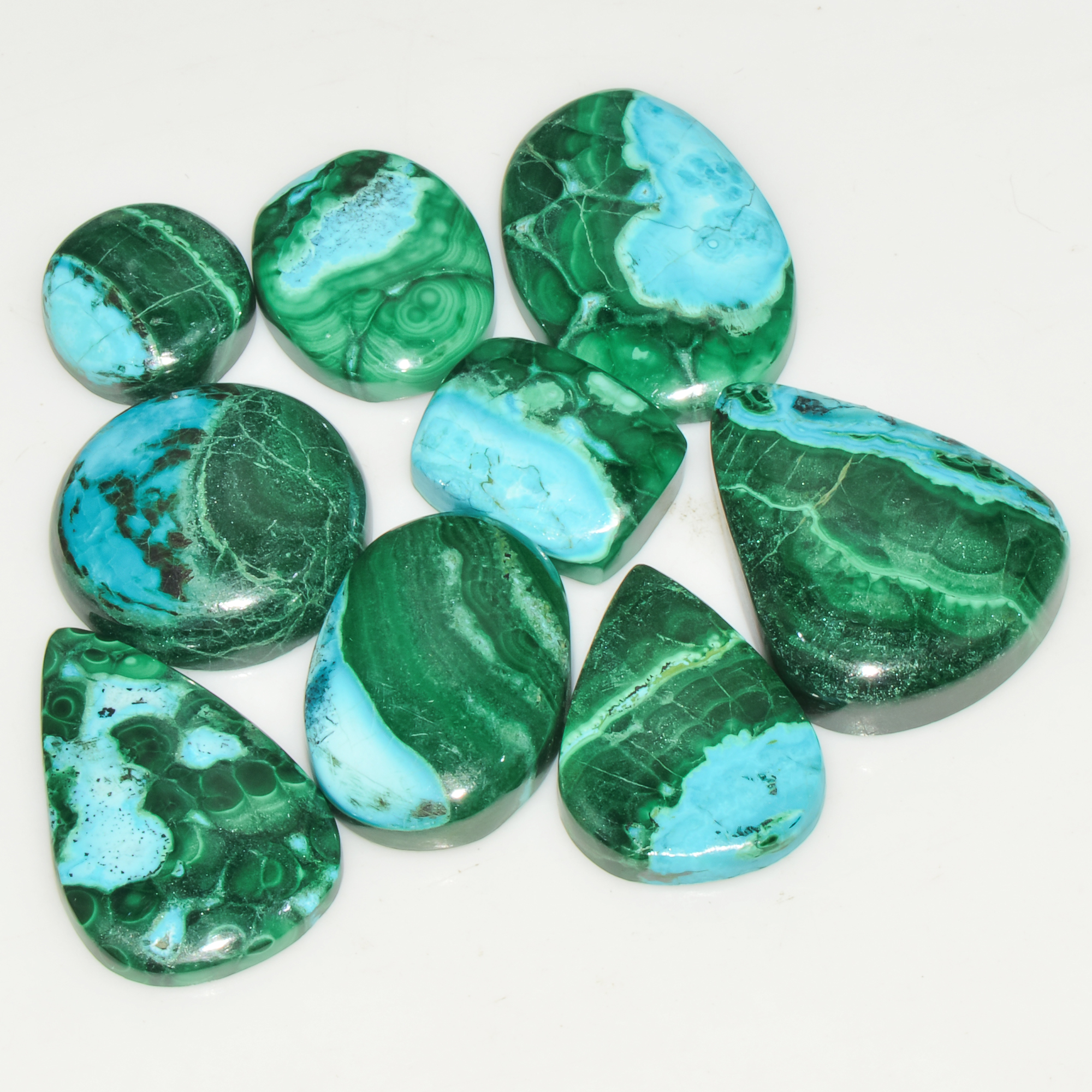 9Pcs 155Cts Natural Green Malachite Loose Cabochon Jewelry Making Gemstone Lot 24X19 15X11mm 18021