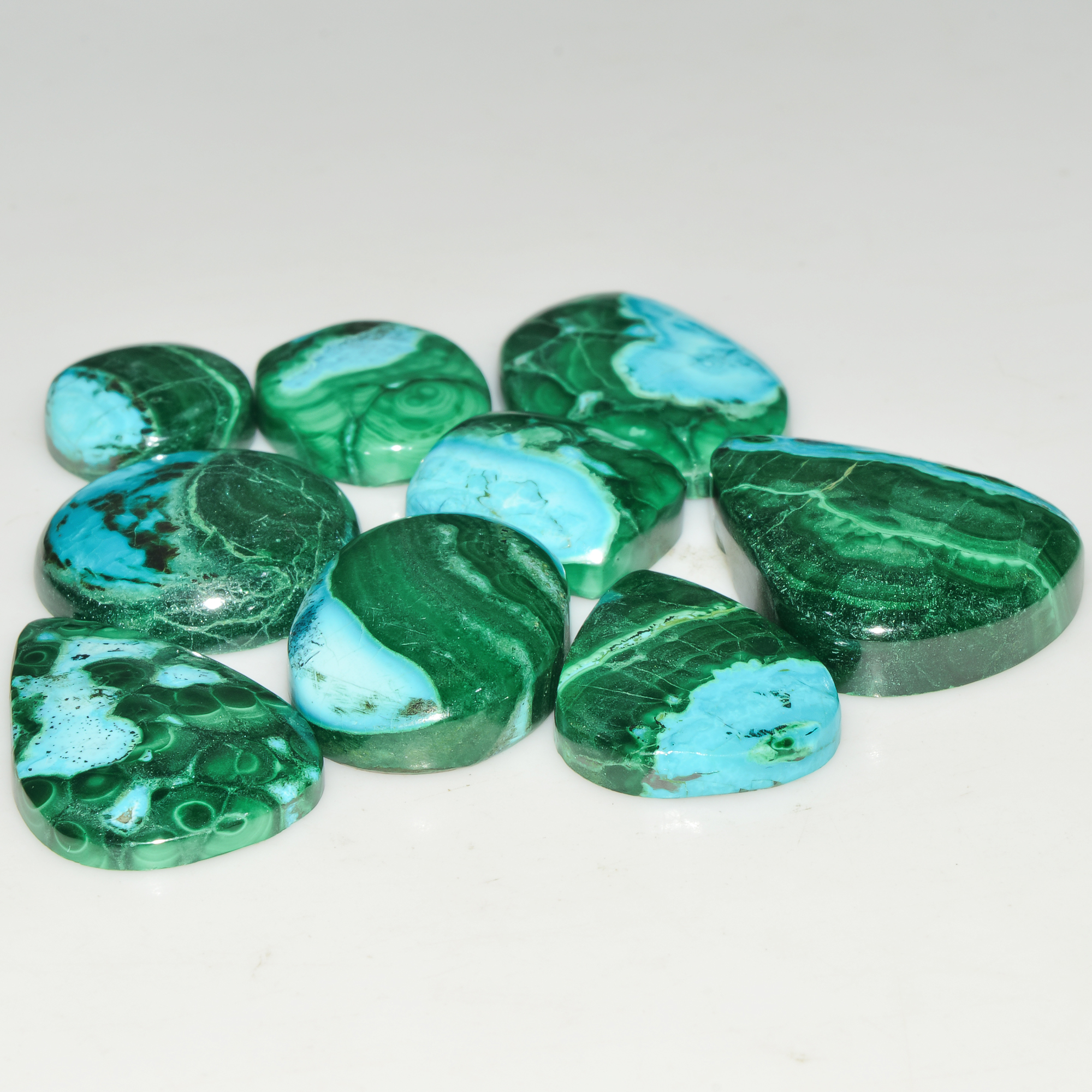 9Pcs 155Cts Natural Green Malachite Loose Cabochon Jewelry Making Gemstone Lot 24X19 15X11mm 18021
