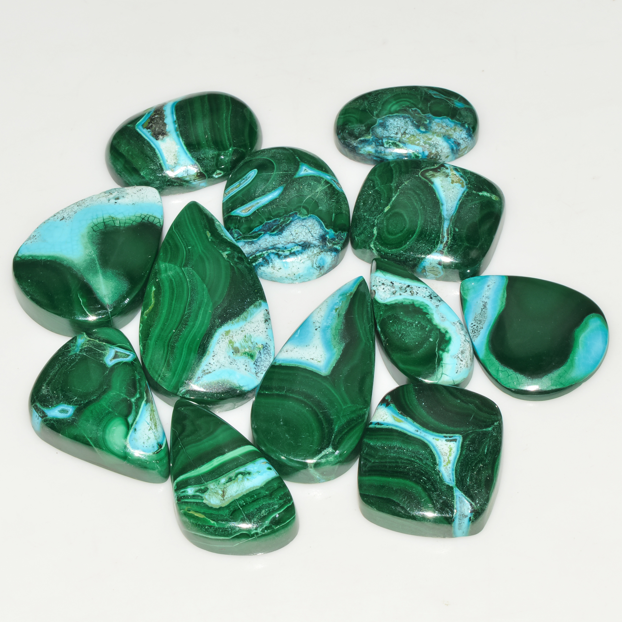 12Pcs 278Cts Natural Green Malachite Loose Cabochon Jewelry Making Gemstone Lot 30x15 19x15mm 18023