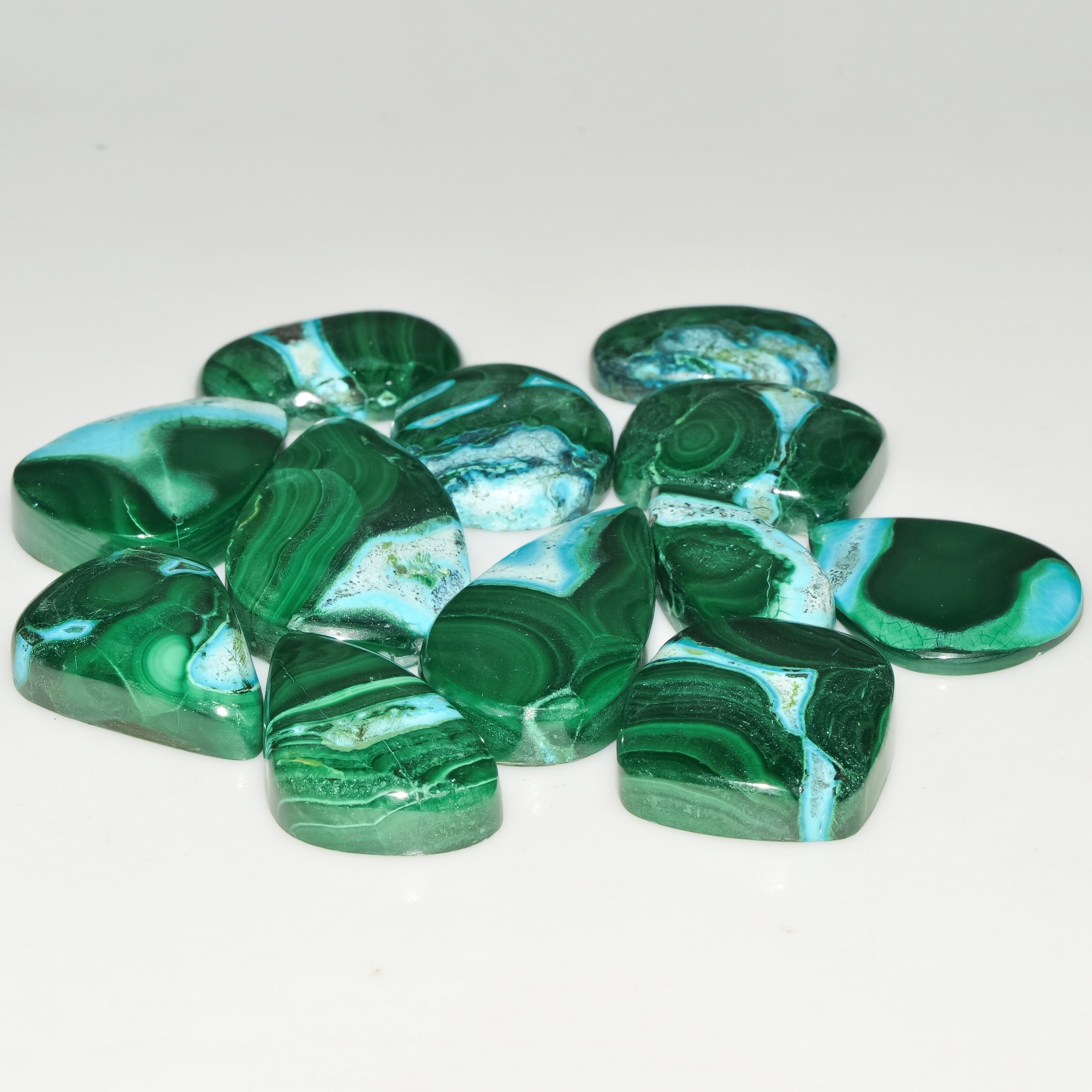 12Pcs 278Cts Natural Green Malachite Loose Cabochon Jewelry Making Gemstone Lot 30x15 19x15mm 18023