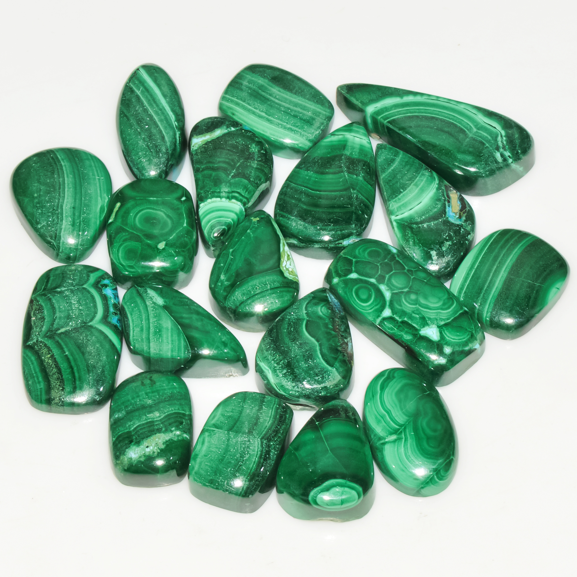 18Pcs 173Cts Natural Green Malachite Loose Cabochon Jewelry Making Gemstone Lot 23x9 10x8mm 18024