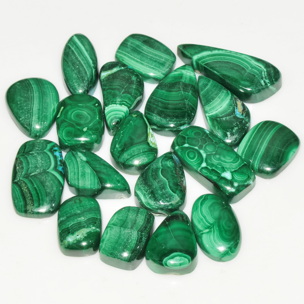 Image of 18Pcs 173Cts Natural Green Malachite Loose Cabochon Jewelry Making Gemstone Lot 23x9 10x8mm #18024