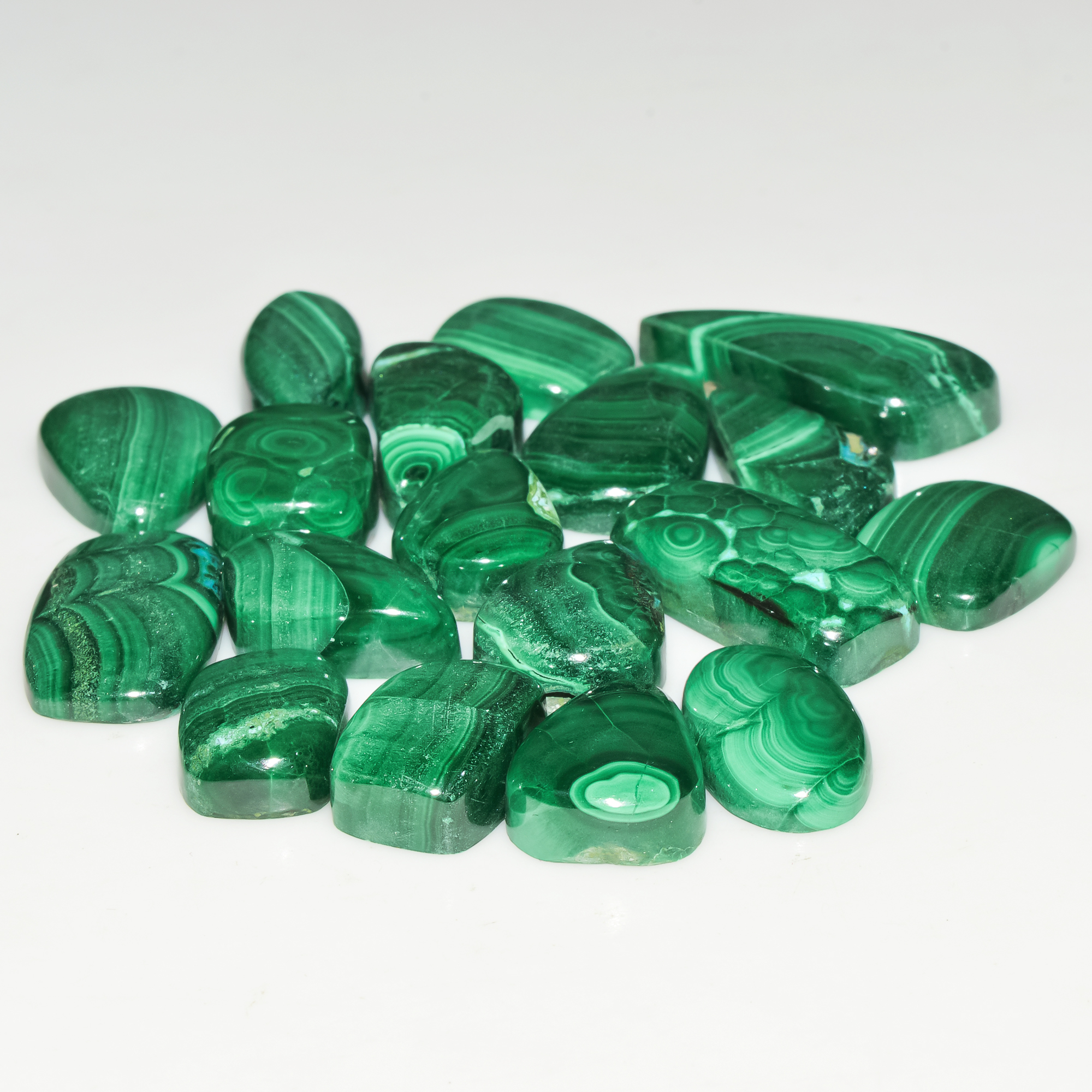 18Pcs 173Cts Natural Green Malachite Loose Cabochon Jewelry Making Gemstone Lot 23x9 10x8mm 18024