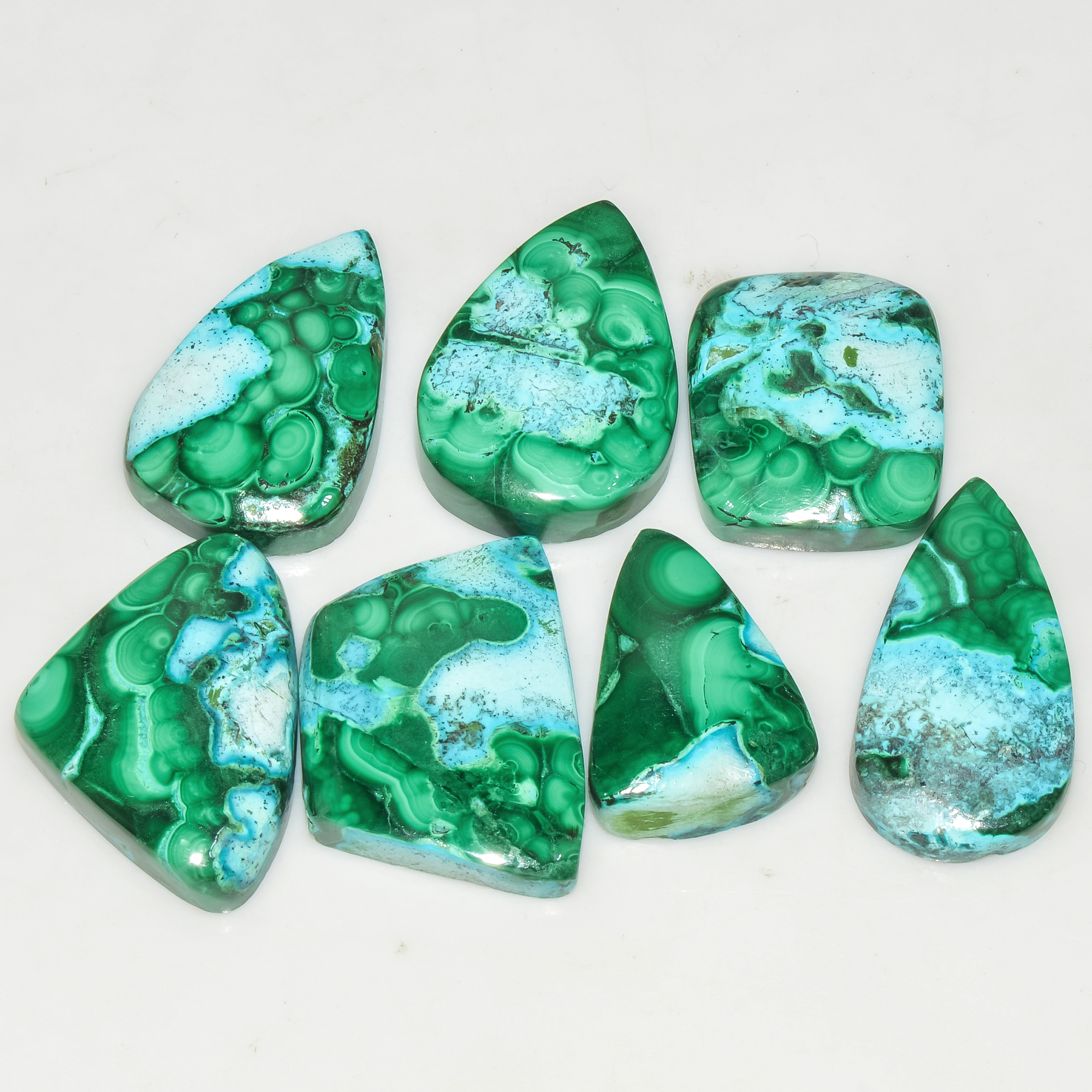 7Pcs 176Cts Natural Malachite Loose Gemstone Cabochon Lot Silver Jewelry Supplies 25x17 20x15mm 18026