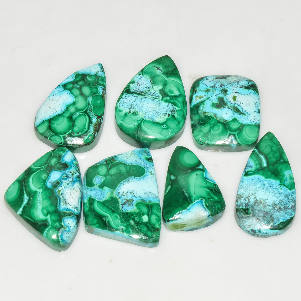 Image of 7Pcs 176Cts Natural Malachite Loose Gemstone Cabochon Lot Silver Jewelry Supplies 25x17 20x15mm #18026