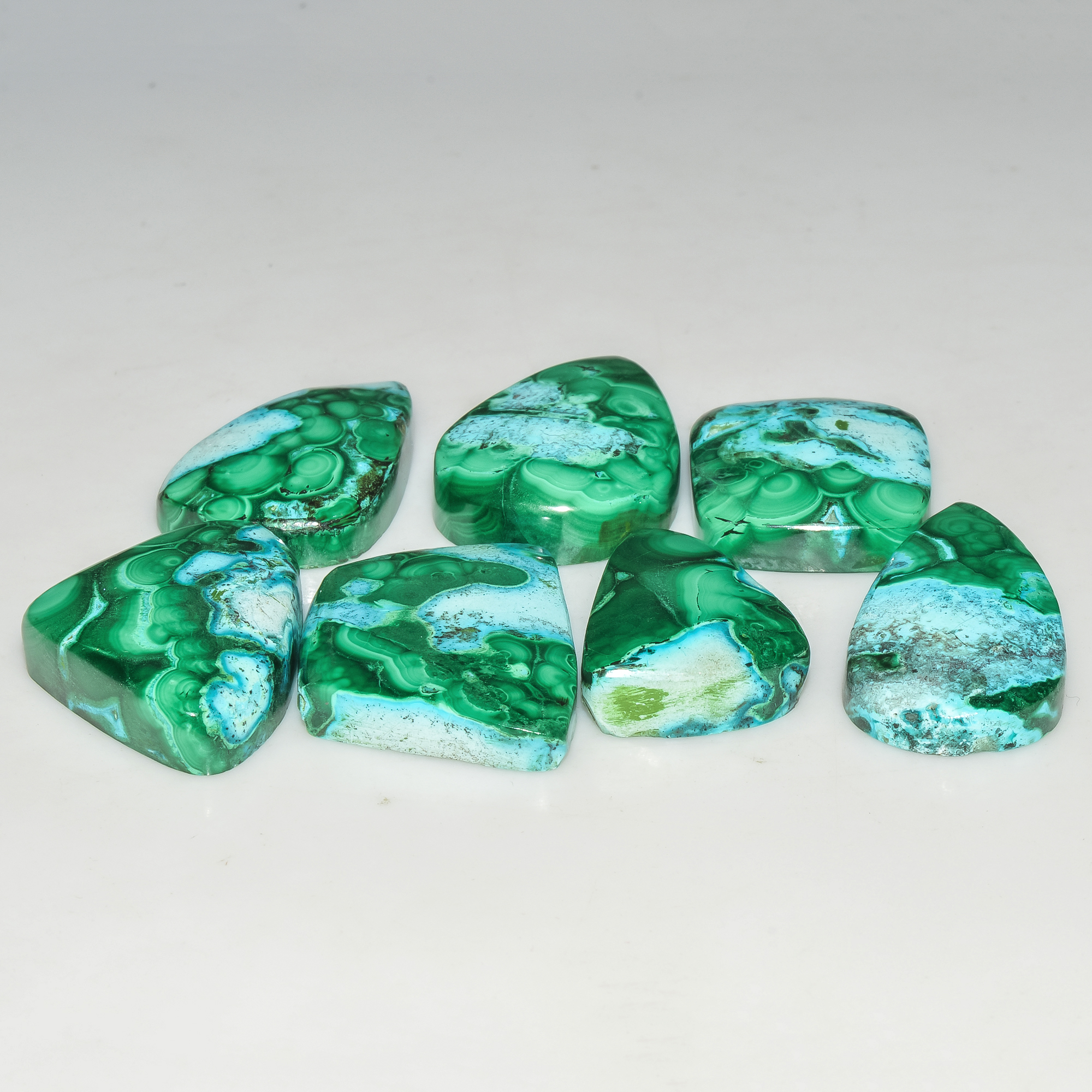 7Pcs 176Cts Natural Malachite Loose Gemstone Cabochon Lot Silver Jewelry Supplies 25x17 20x15mm 18026