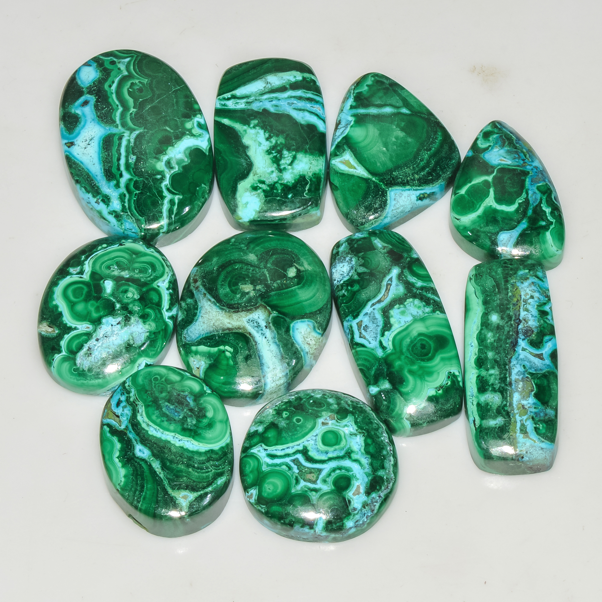 10Pcs 253Cts Natural Malachite Loose Gemstone Cabochon Lot Silver Jewelry Supplies 27x17 19x19mm 18027