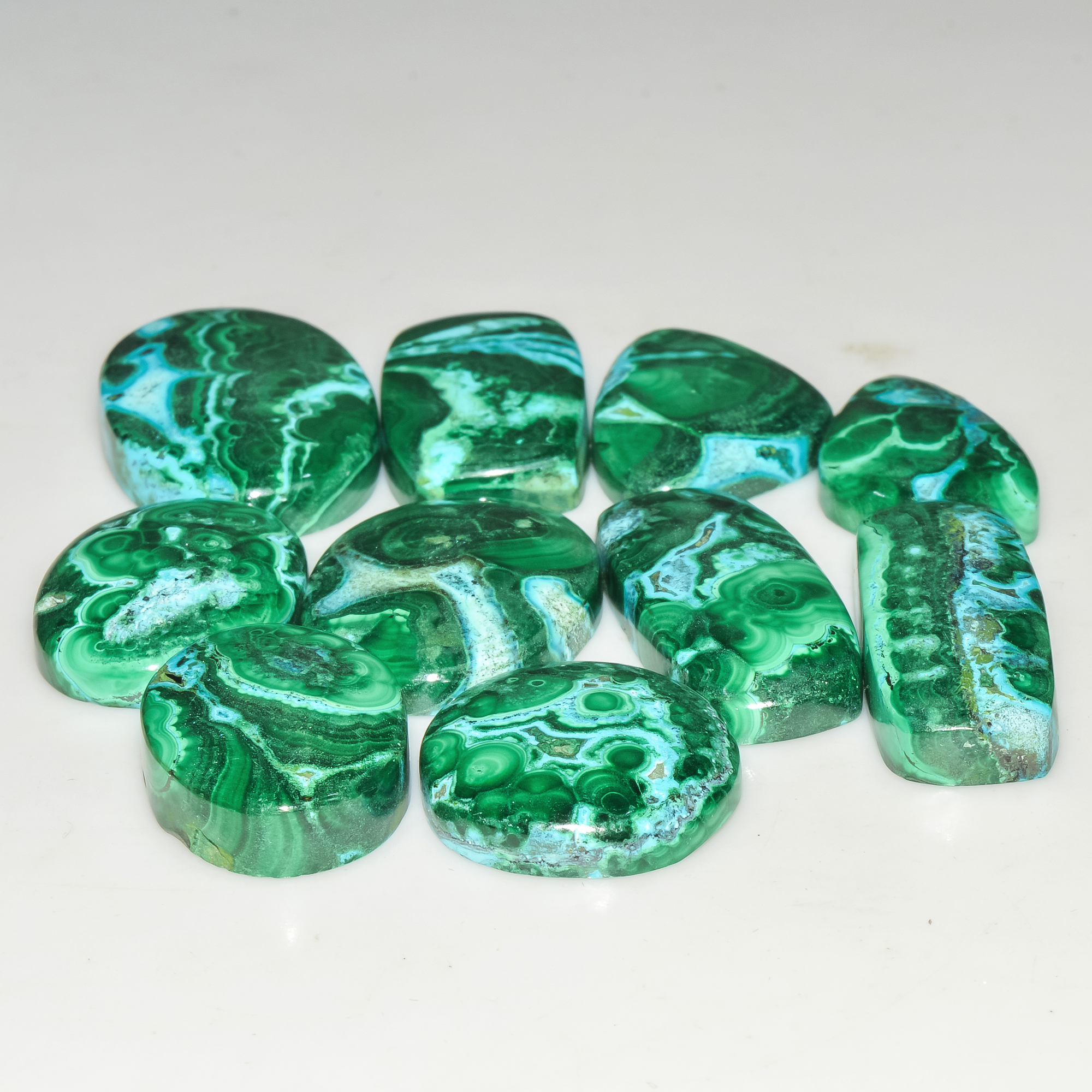 10Pcs 253Cts Natural Malachite Loose Gemstone Cabochon Lot Silver Jewelry Supplies 27x17 19x19mm 18027