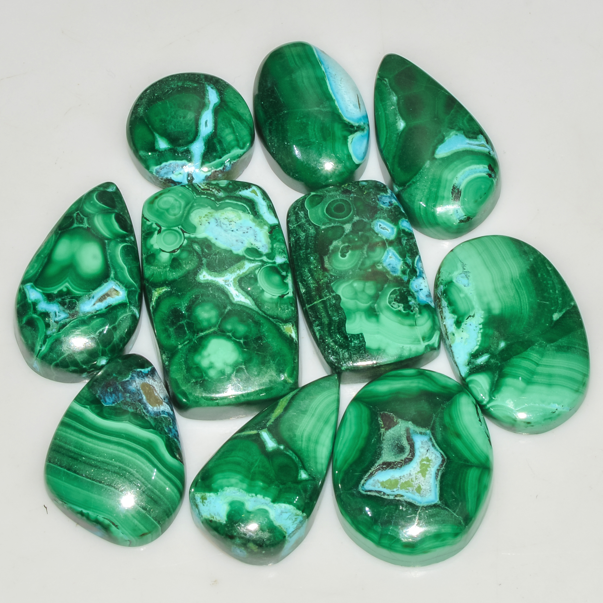 10Pcs 209Cts Natural Malachite Loose Gemstone Cabochon Lot Silver Jewelry Supplies 25x15 13x13mm 18028