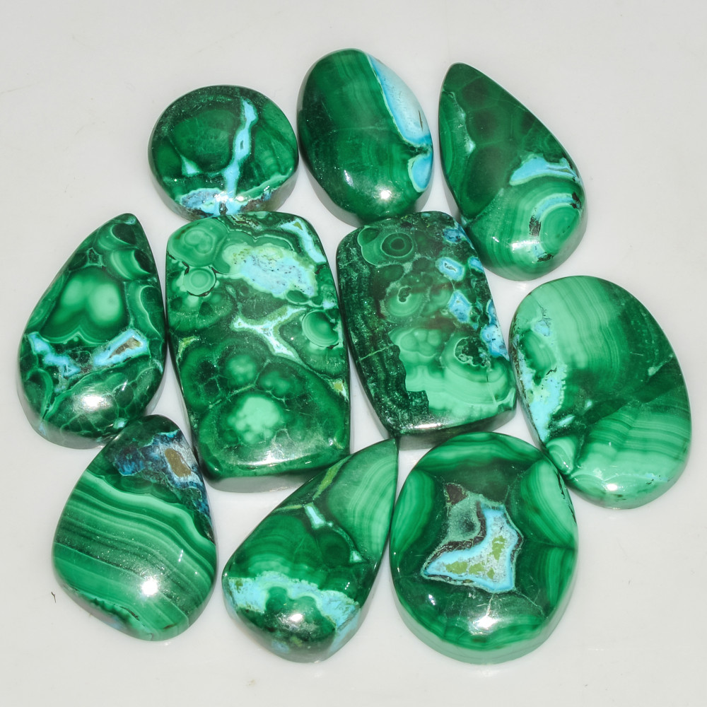 Image of 10Pcs 209Cts Natural Malachite Loose Gemstone Cabochon Lot Silver Jewelry Supplies 25x15 13x13mm #18028