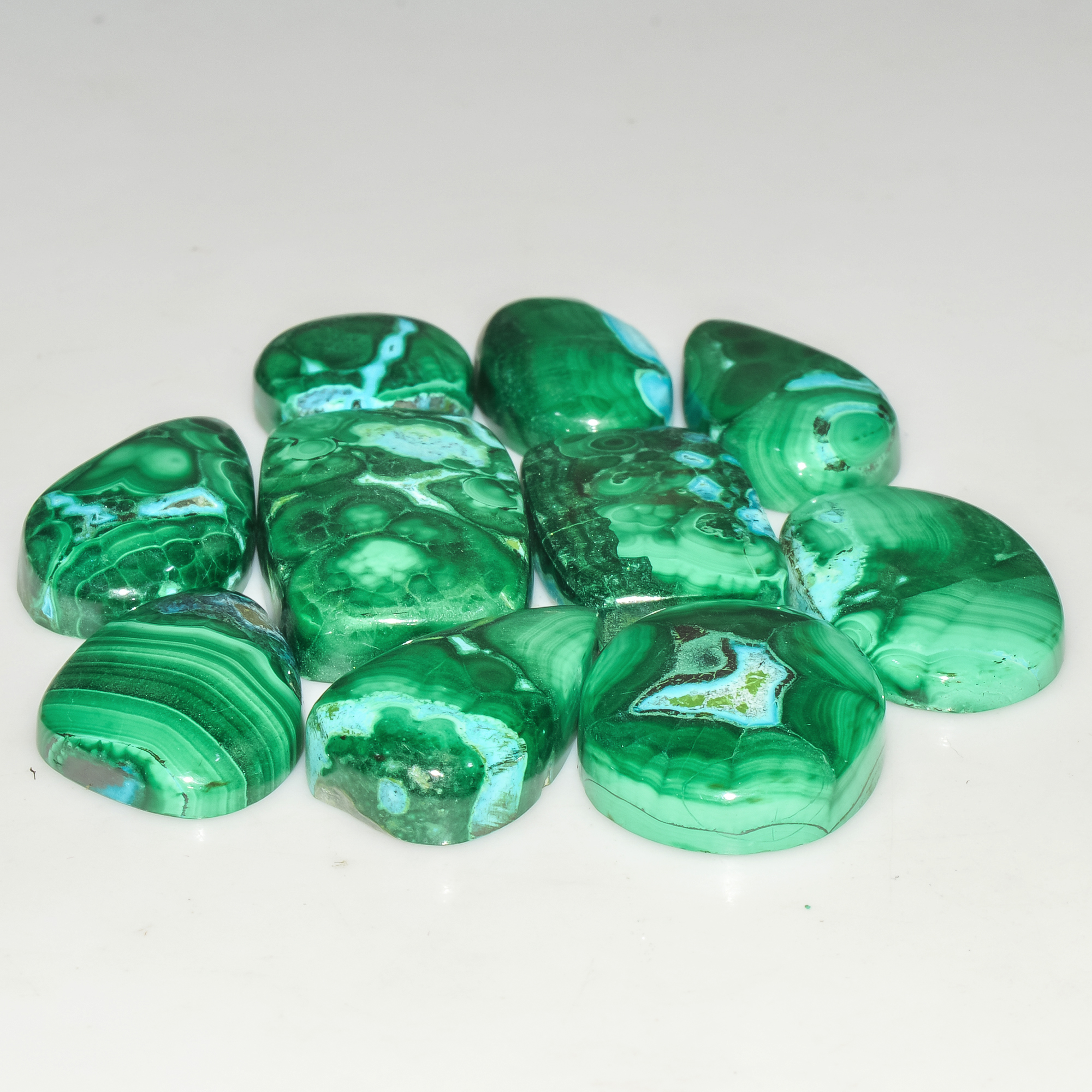 10Pcs 209Cts Natural Malachite Loose Gemstone Cabochon Lot Silver Jewelry Supplies 25x15 13x13mm 18028