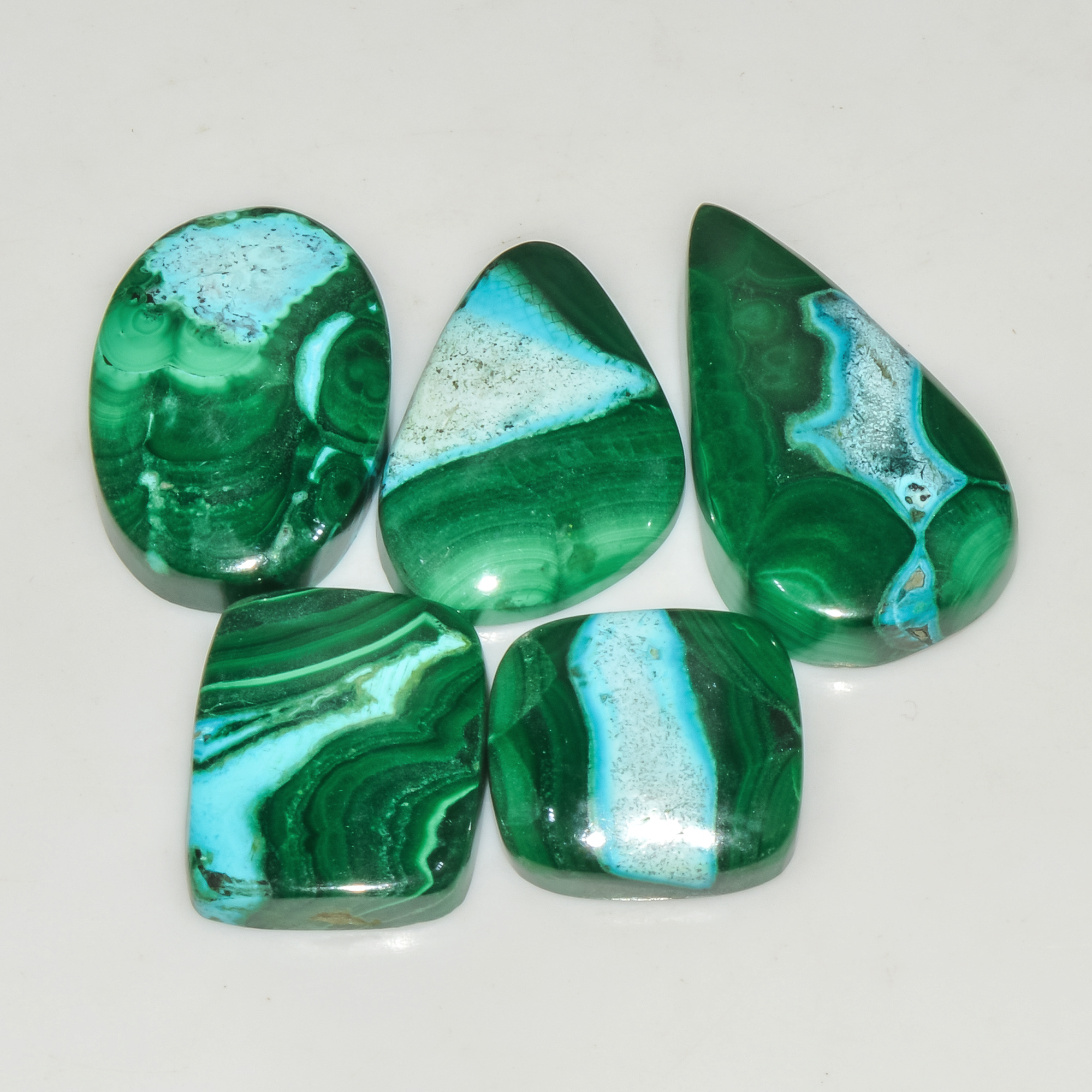 5Pcs 169Cts Natural Malachite Loose Gemstone Cabochon Lot Silver Jewelry Supplies 32x18 18x17mm 18029